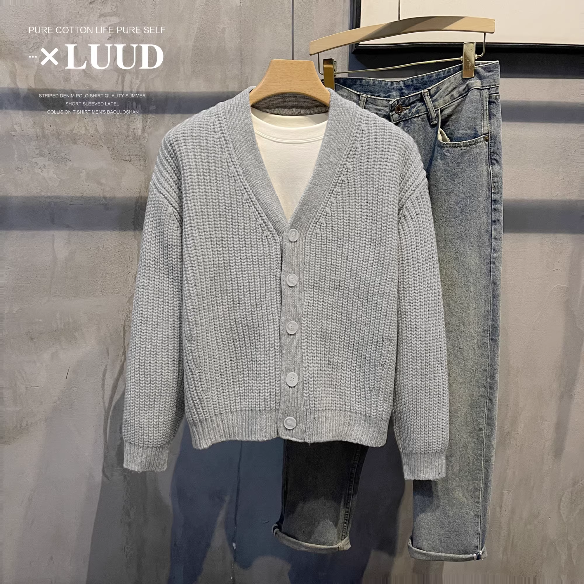 Ưu đãi đặc biệt: Áo khoác cardigan dệt kim màu trơn phong cách Hàn Quốc, thiết kế cổ chữ V đơn hàng nút mùa đông, áo len ngắn ấm áp dành cho nam.