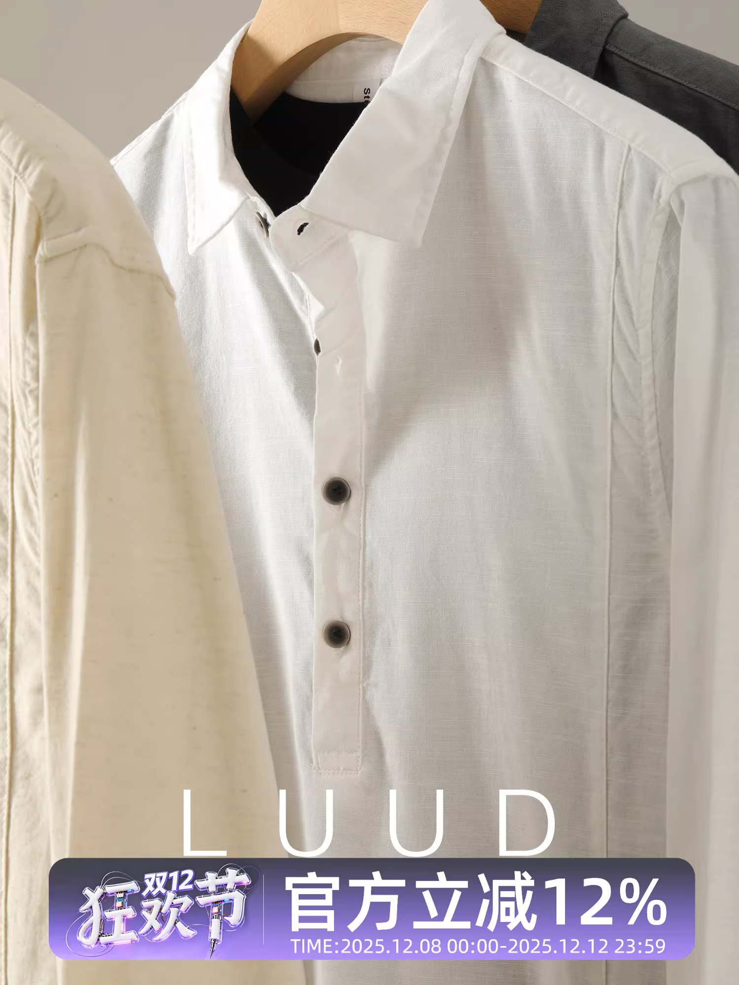 Áo sơ mi có cổ dài tay bằng vải cotton-linen kiểu Nhật Bản kiểu Nhật Bản dành cho nam với viền được định hình và có khe hở ở bên hông.