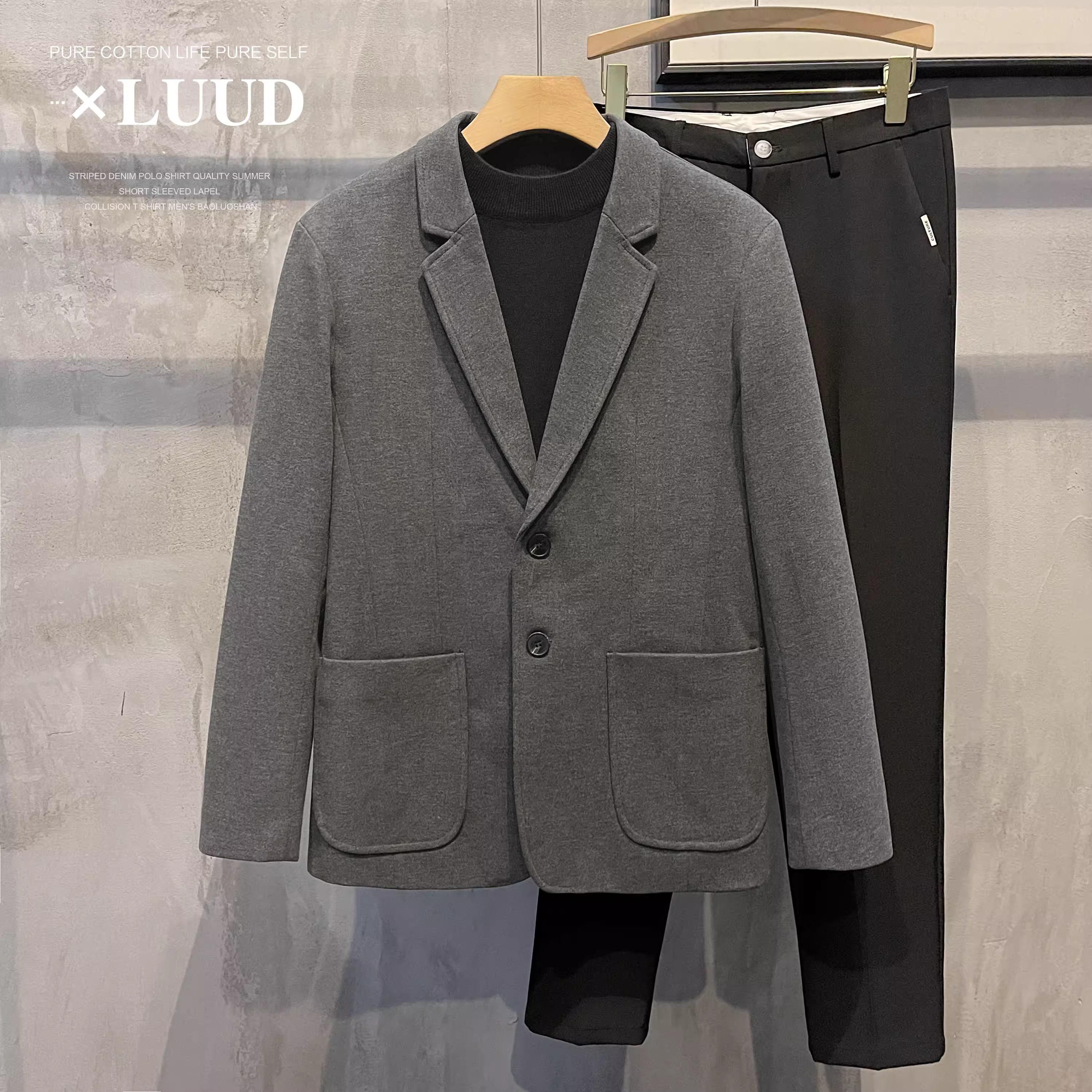 Bộ vest len ấm áp mùa đông LUUD 2025 thời trang nam, màu trơn, phong cách giản dị cổ điển, áo khoác đơn hàng nút