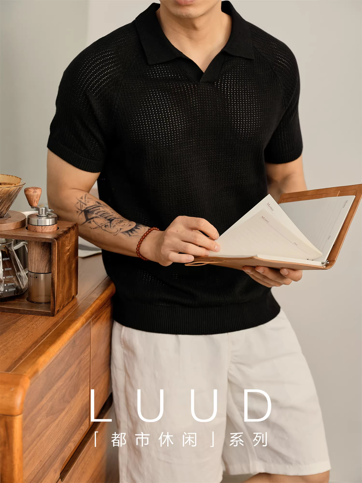 Áo sơ mi POLO dệt kim lưới rỗng phong cách yuppie đô thị LUUD, đơn giản và đa năng, áo sơ mi mùa hè ngắn tay cổ hải âu thoáng khí dành cho nam