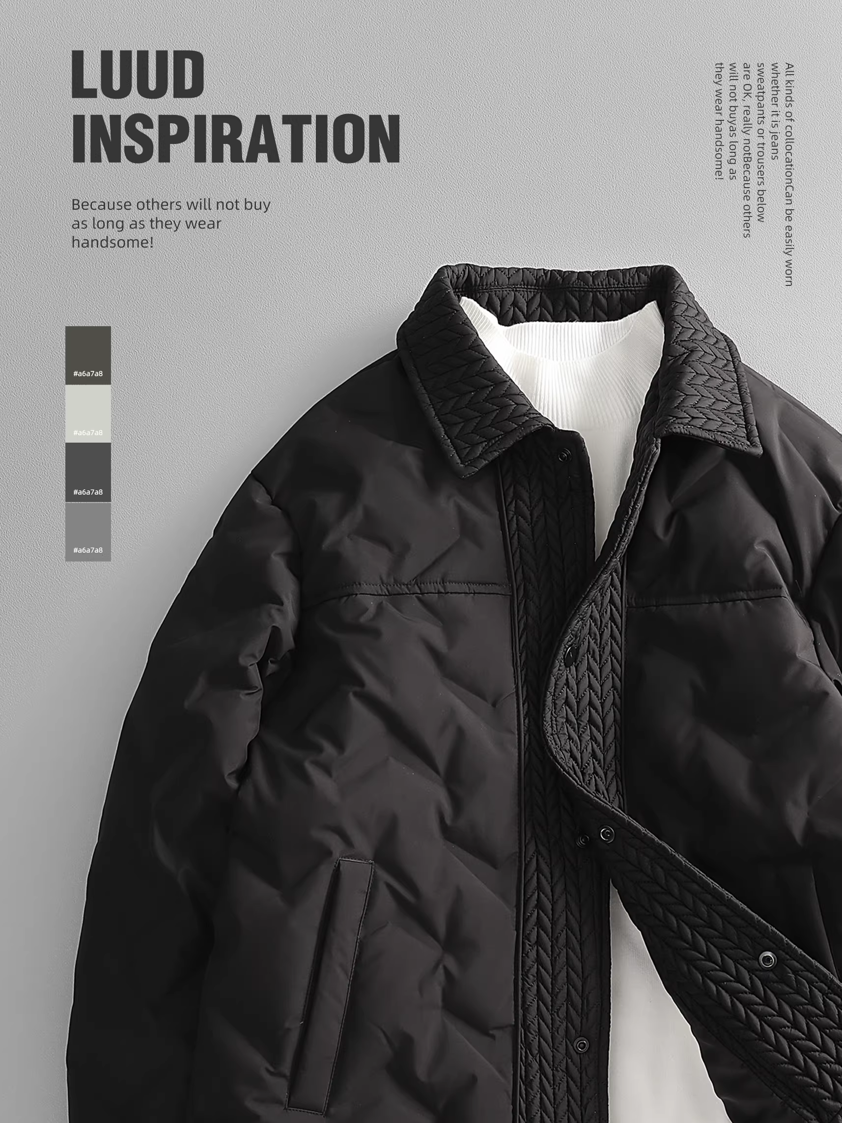 Áo khoác nam cao cấp LUUD có họa tiết hạt lúa mì, áo khoác đơn hàng nút, đa năng, ấm áp và giản dị