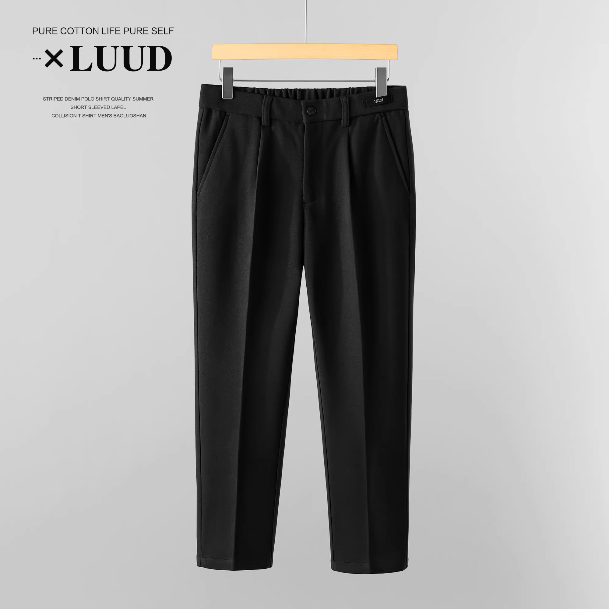 Quần len LUUD dành cho nam, quần âu dáng ôm ấm áp mùa đông có trang trí logo nhỏ, quần dài dày dặn, mềm mại