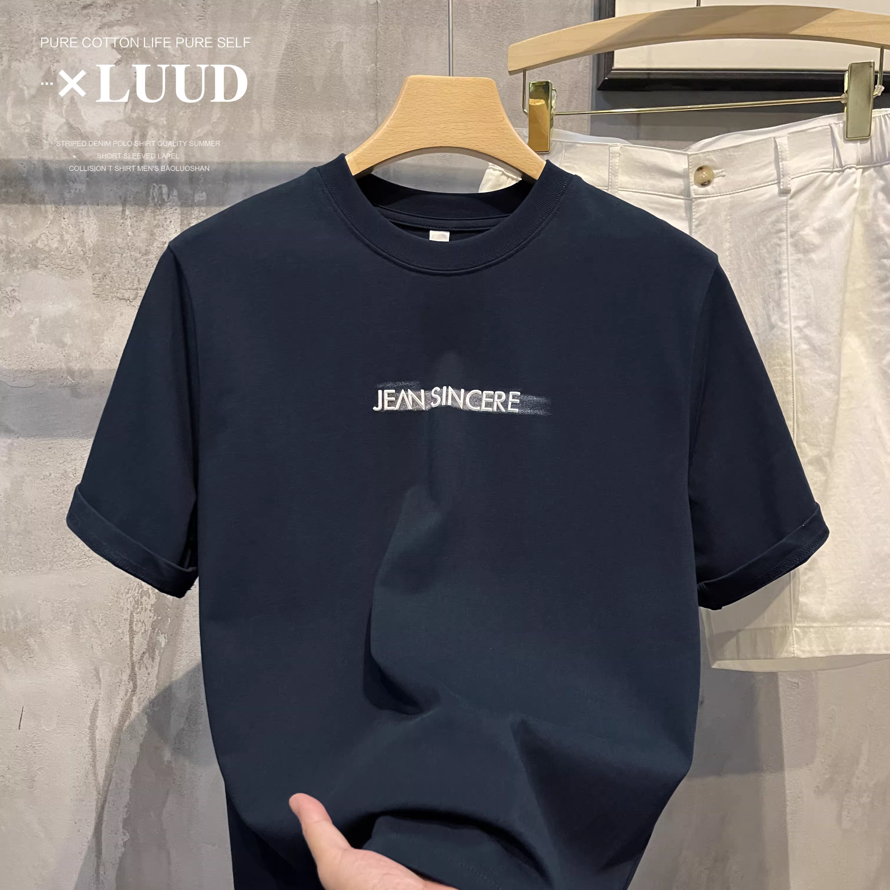 Áo thun in họa tiết tiếng Anh LUUD mềm mại thân thiện với làn da 100% cotton nguyên chất, áo sơ mi ngắn tay dáng rộng, đơn giản, nghệ thuật dành cho nam.