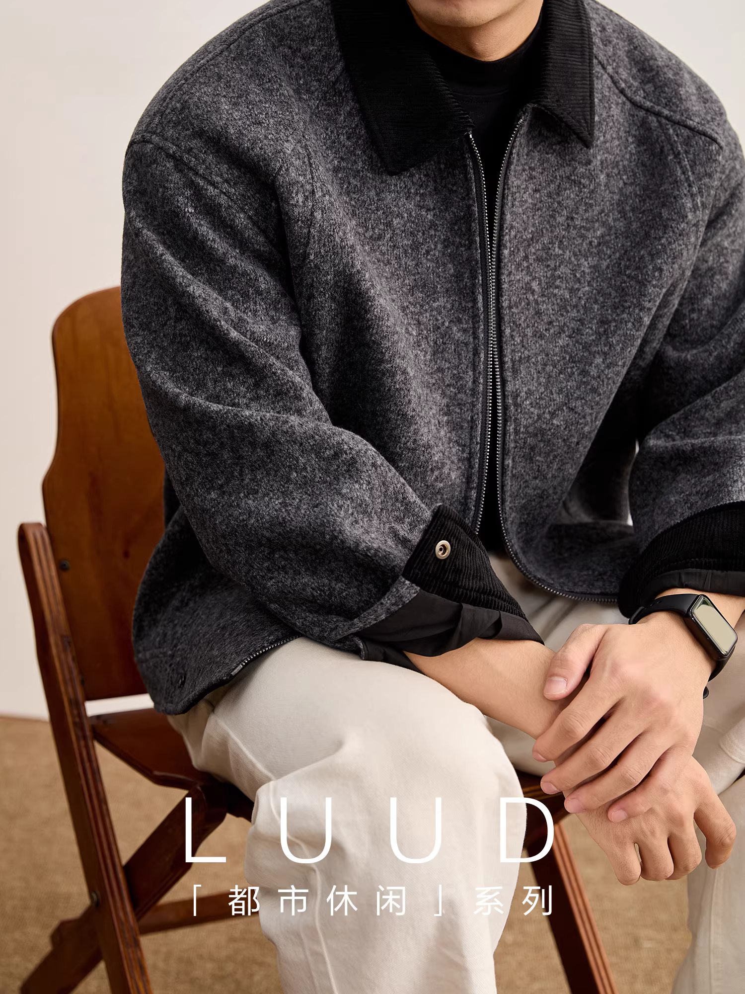 Áo khoác nam mùa đông chất liệu len pha vải bố phối họa tiết, cổ trụ, phong cách sang trọng cổ điển, ấm áp, mềm mại