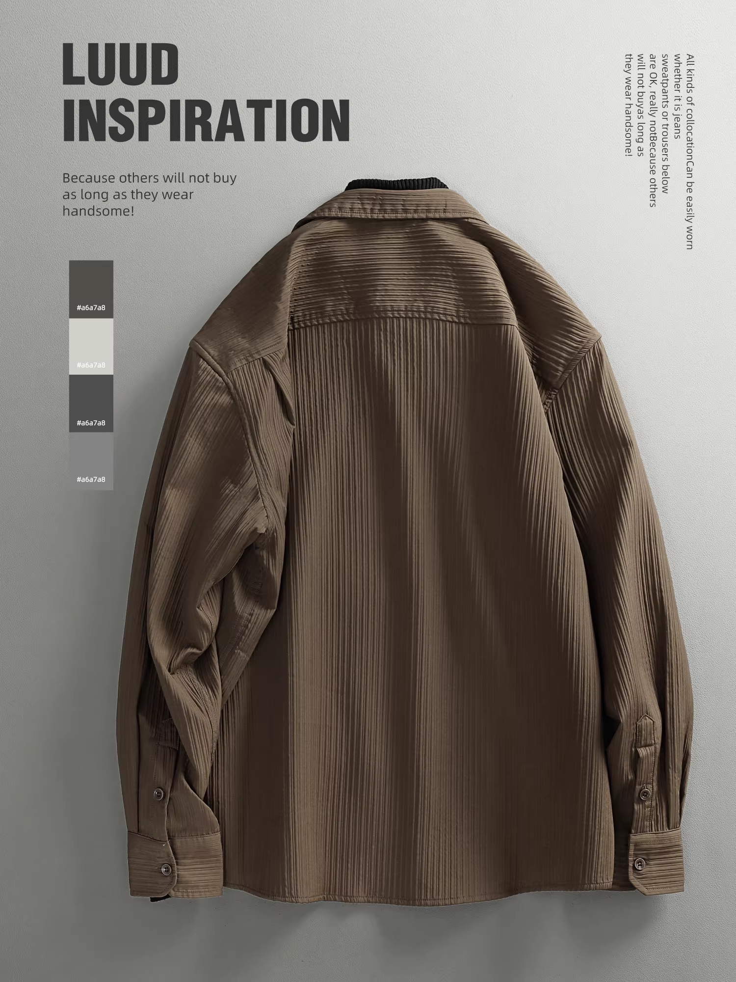 Ưu đãi đặc biệt: Áo sơ mi nam dài tay màu trơn sọc dọc, áo sơ mi đa năng chất liệu xếp ly mùa thu, áo cổ trụ thời thượng.