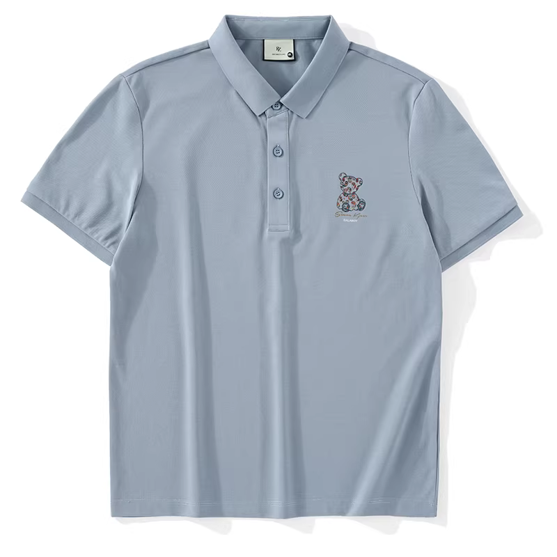 Áo sơ mi POLO có cổ in hình gấu trừu tượng hợp thời trang LUUD dành cho nam, áo thun ngắn tay bằng vải cotton thoáng khí kiểu cổ điển