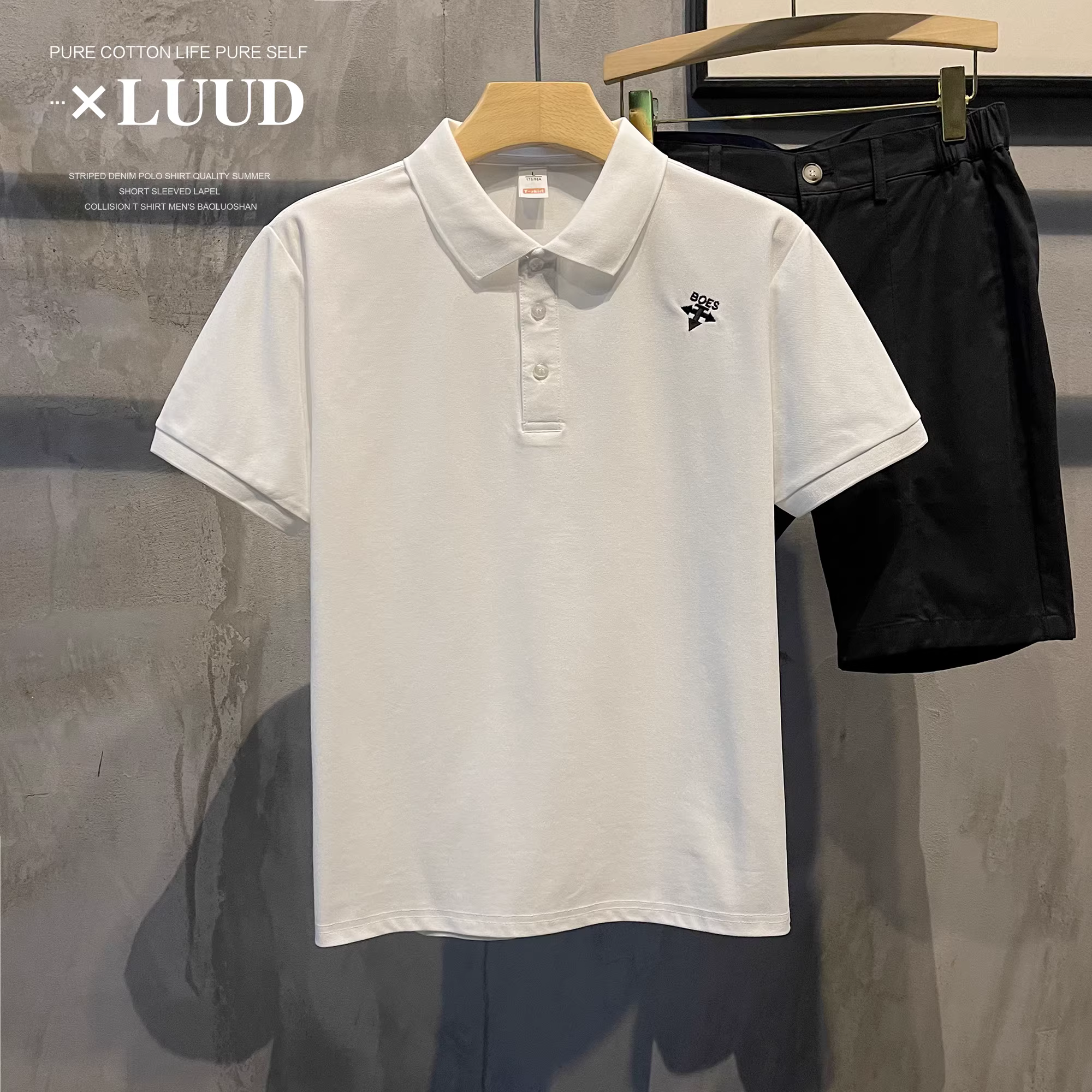 Áo sơ mi POLO nam thêu đơn giản LUUD hợp thời trang đa năng giản dị dáng ôm vừa vặn áo sơ mi polo tay ngắn phong cách Hàn Quốc