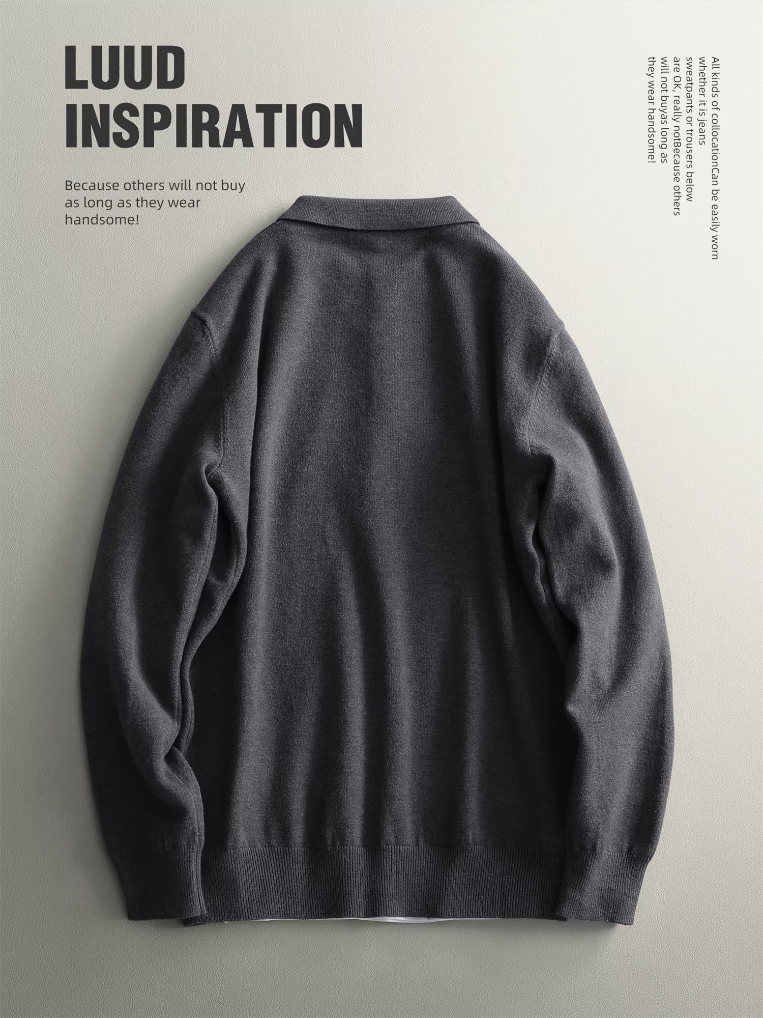 Áo len nam LUUD mềm mại và ấm áp bằng len cừu, kiểu dáng ôm sát, tay dài, màu trơn, cổ áo chải kỹ, phong cách mùa đông