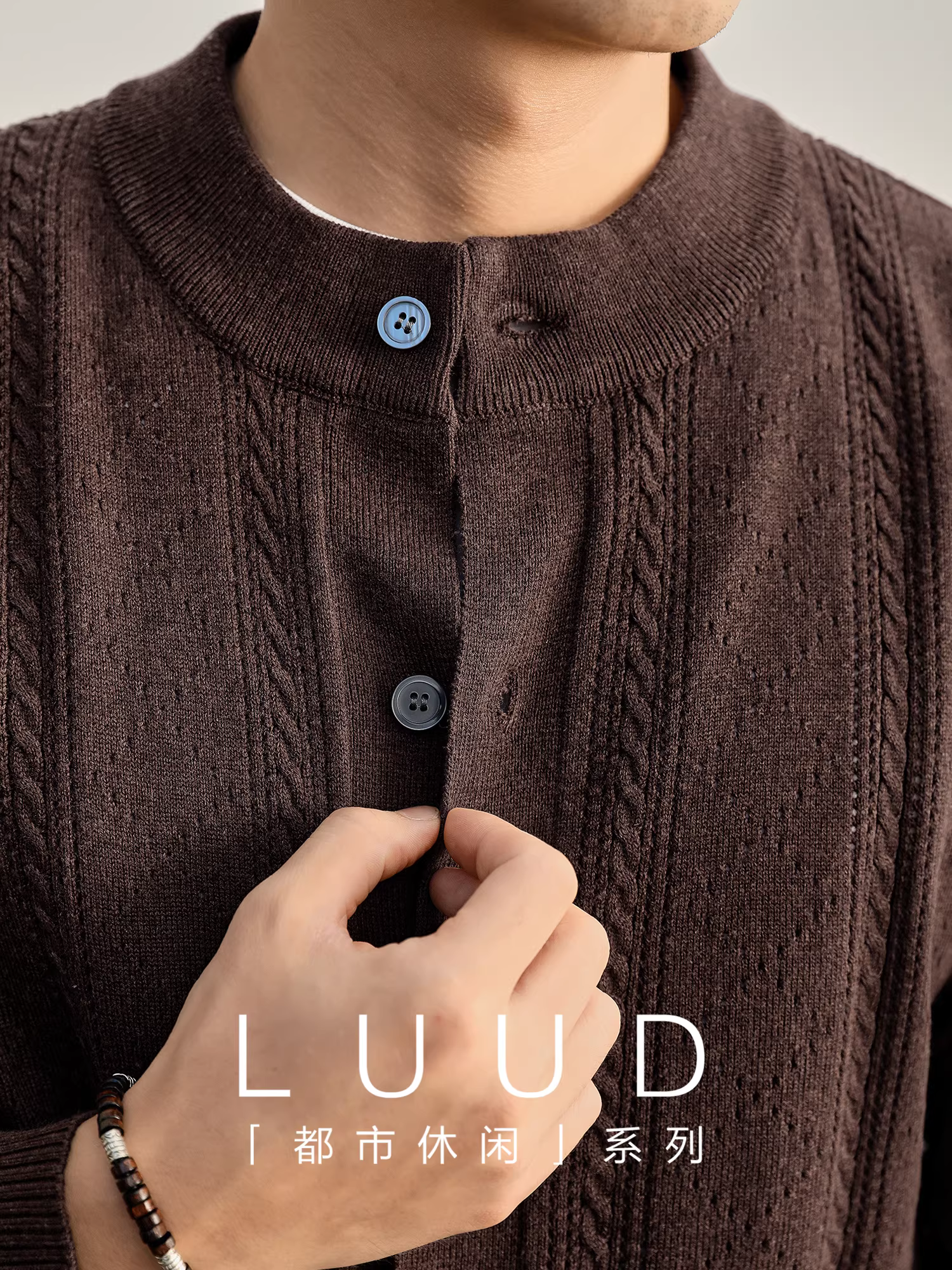 Áo khoác len dệt kim kiểu Ba Tư LUUD, chất liệu len pha, kiểu dáng khoét lỗ, mùa thu, dành cho nam