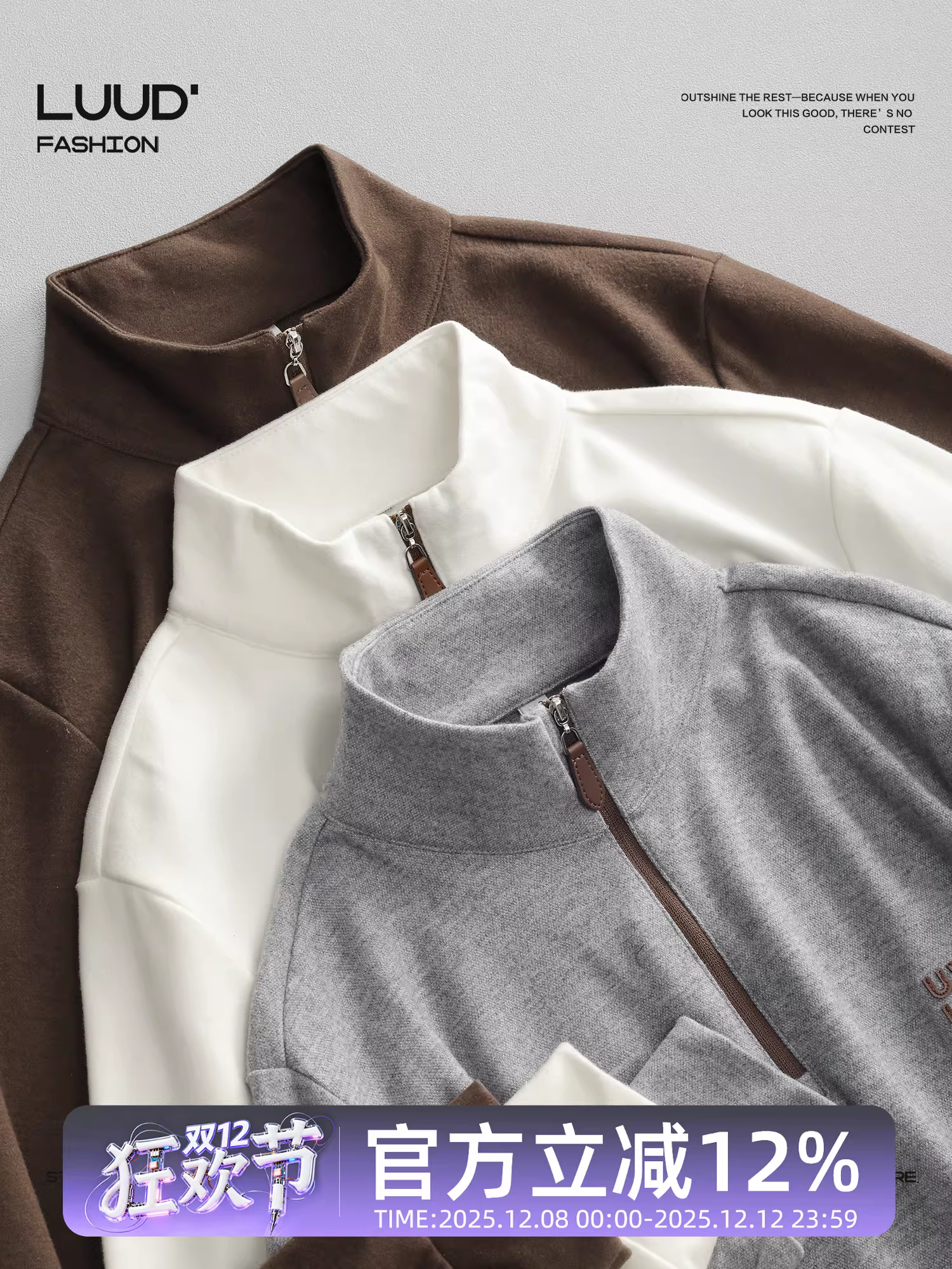 Áo len nửa khóa kéo cao cấp LUUD chất liệu nhung giữ nhiệt dành cho nam, mẫu mới 2025, kiểu dáng ôm body, thời trang, thương hiệu nổi tiếng, cổ đứng.