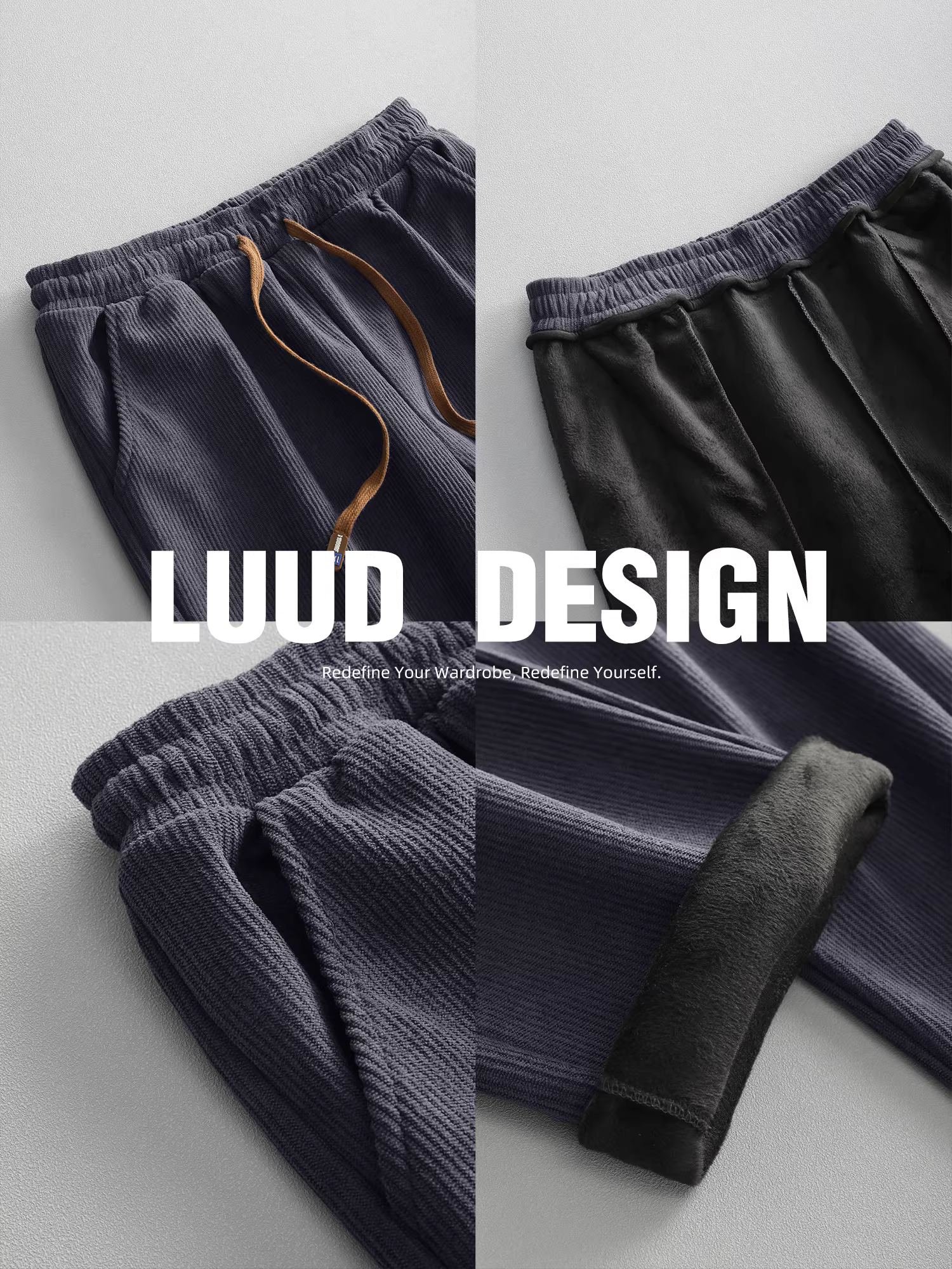 Quần nhung kẻ LUUD retro dành cho nam, quần ống rộng dáng rộng hợp thời trang mùa đông, quần dài dây rút đa năng thông thường