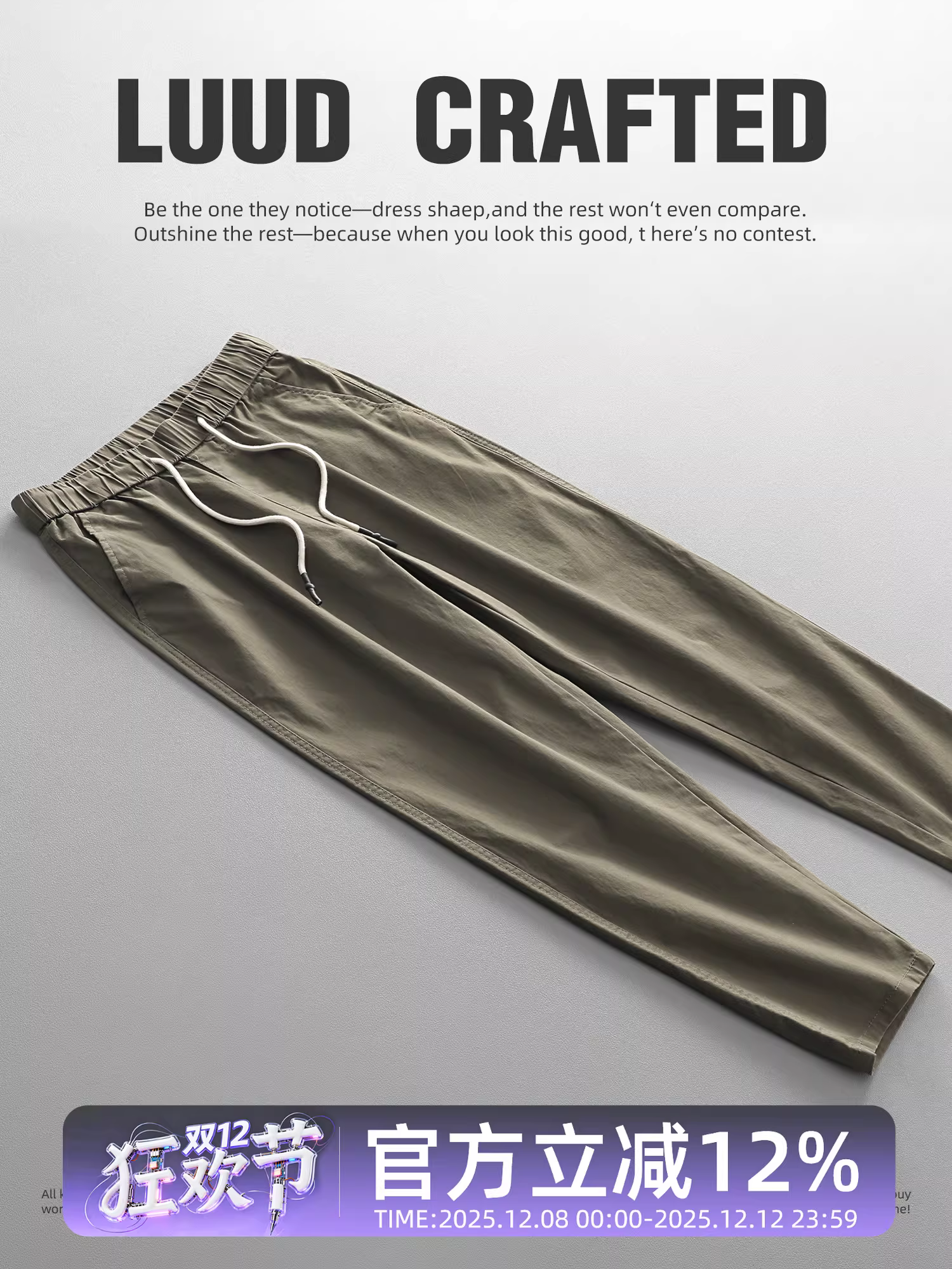 LUUD Quần cotton thân thiện với da phong cách Nhật Bản dành cho nam giới thương hiệu thời trang đa năng quần ống côn đa năng quần công sở cổ điển có dây rút quần cắt ngắn dành cho nam