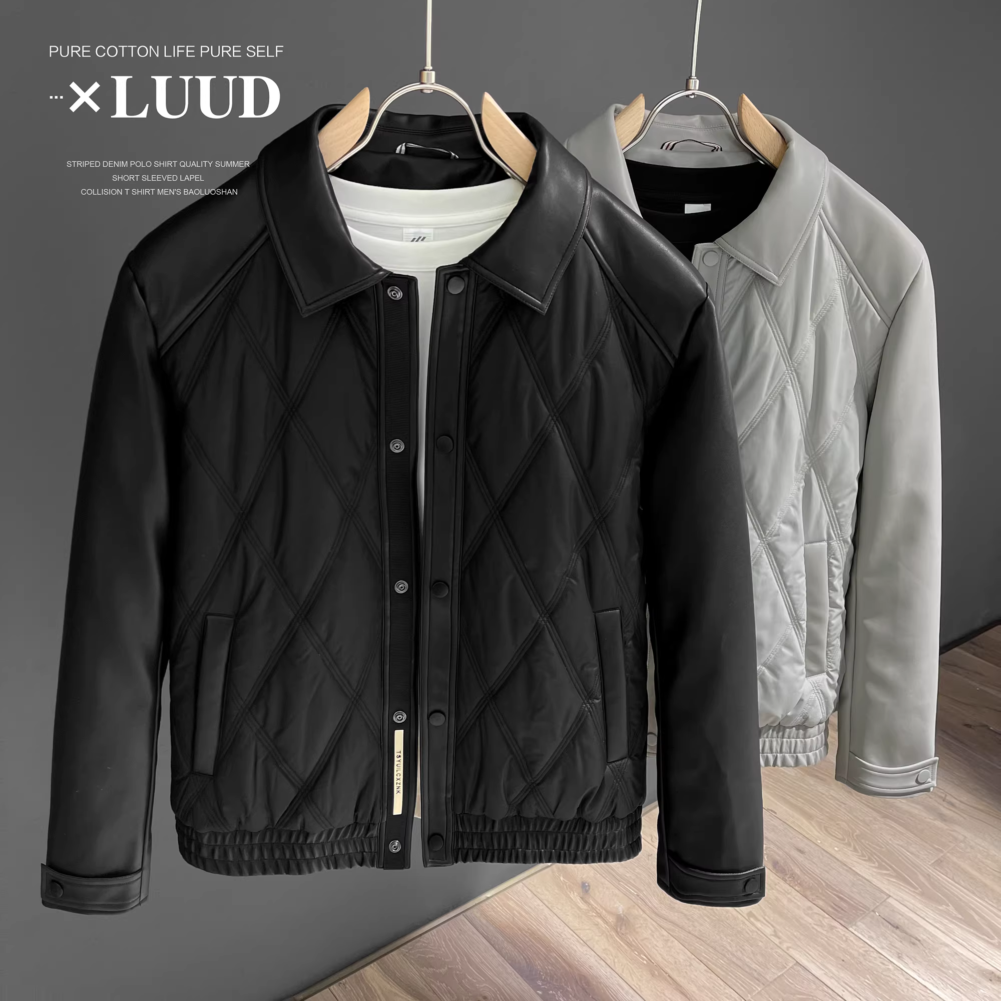 Ưu đãi đặc biệt: Áo khoác da PU màu trơn thời trang, cá tính với đường may kim cương đơn giản và lớp lót lót ấm, áo khoác da ấm áp dành cho nam.