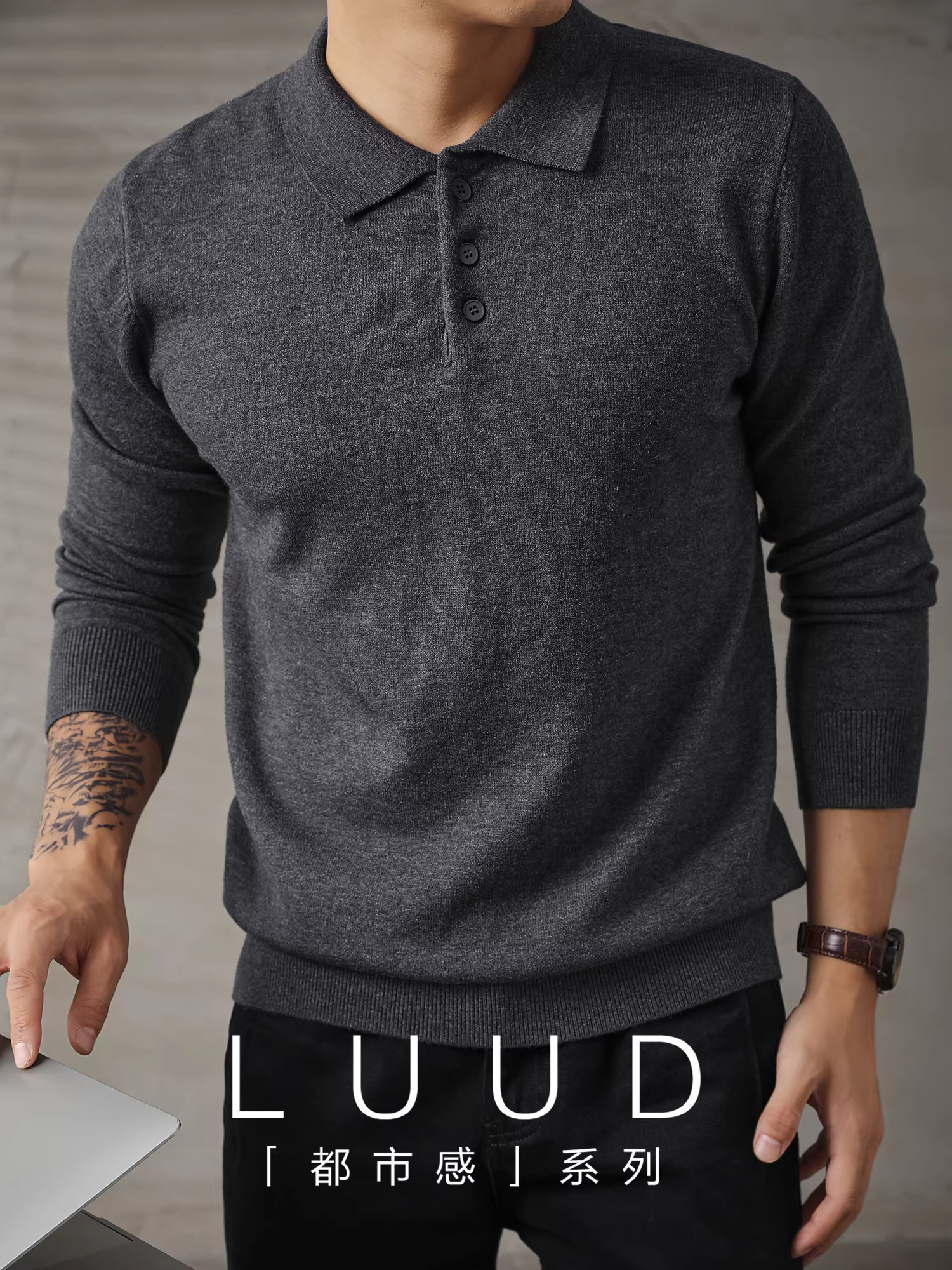 Áo len nam dài tay phong cách đi làm đô thị LUUD, áo len mùa thu đông ấm áp, kiểu dáng ôm sát, áo POLO