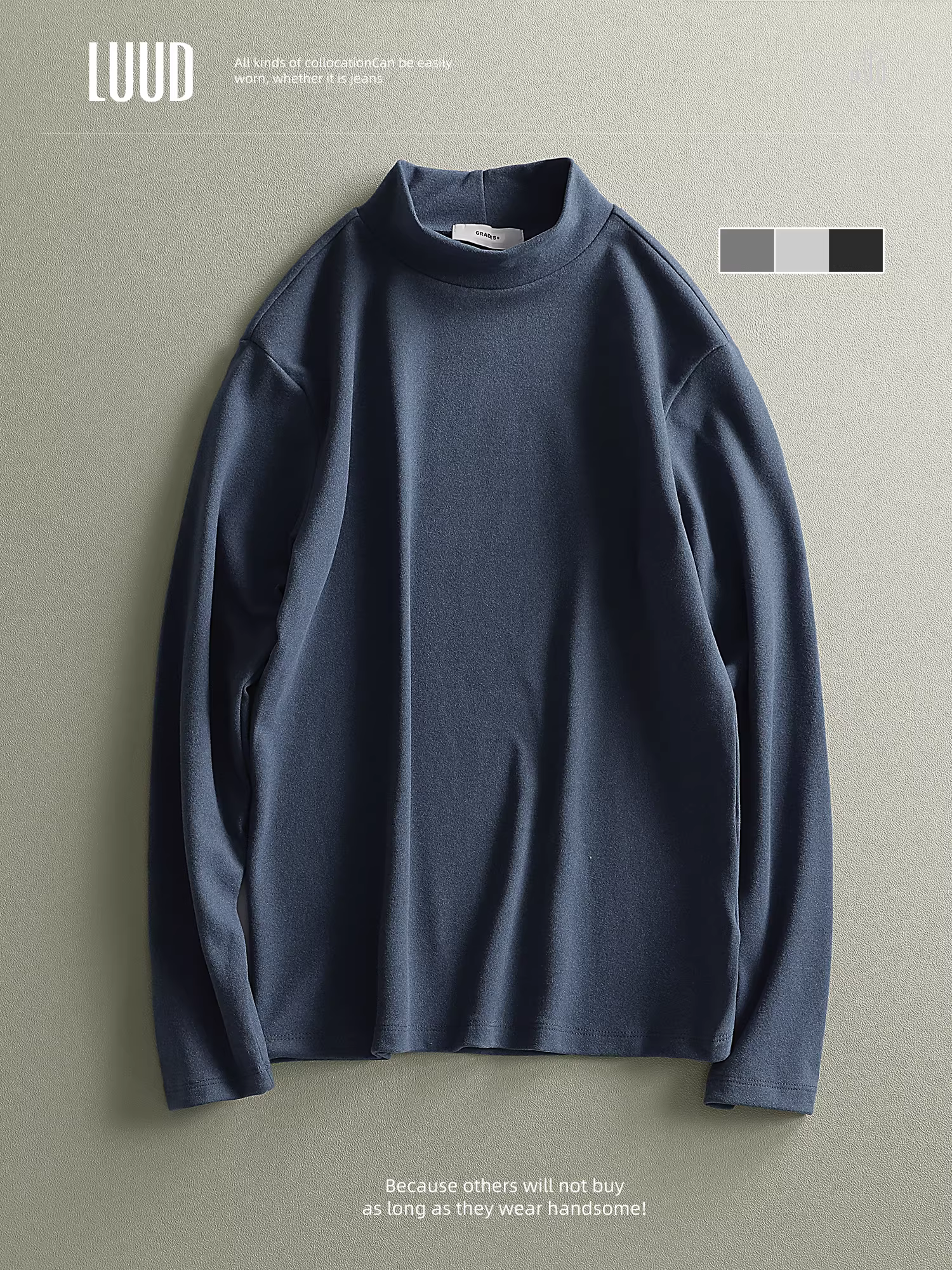 Áo sơ mi dài tay công nghệ đen tuần hoàn nhiệt thế hệ mới LUUD dành cho nam giới trong mùa thu đông, áo thun dáng ôm cổ cao nửa cổ bằng nhung Đức ấm áp