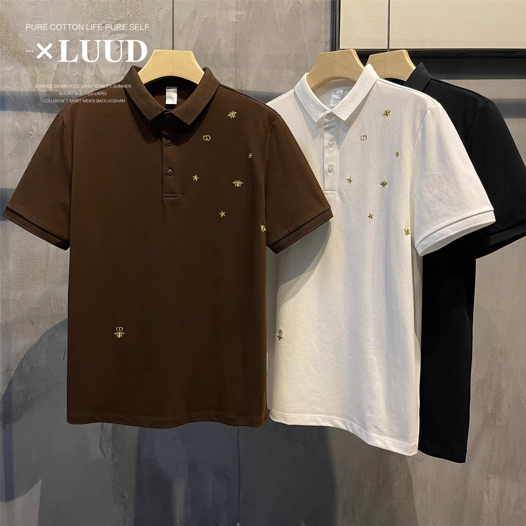 Áo sơ mi POLO thêu cao cấp LUUD nhẹ nhàng sang trọng dành cho nam, áo sơ mi polo ngắn tay vừa vặn thoải mái mùa hè