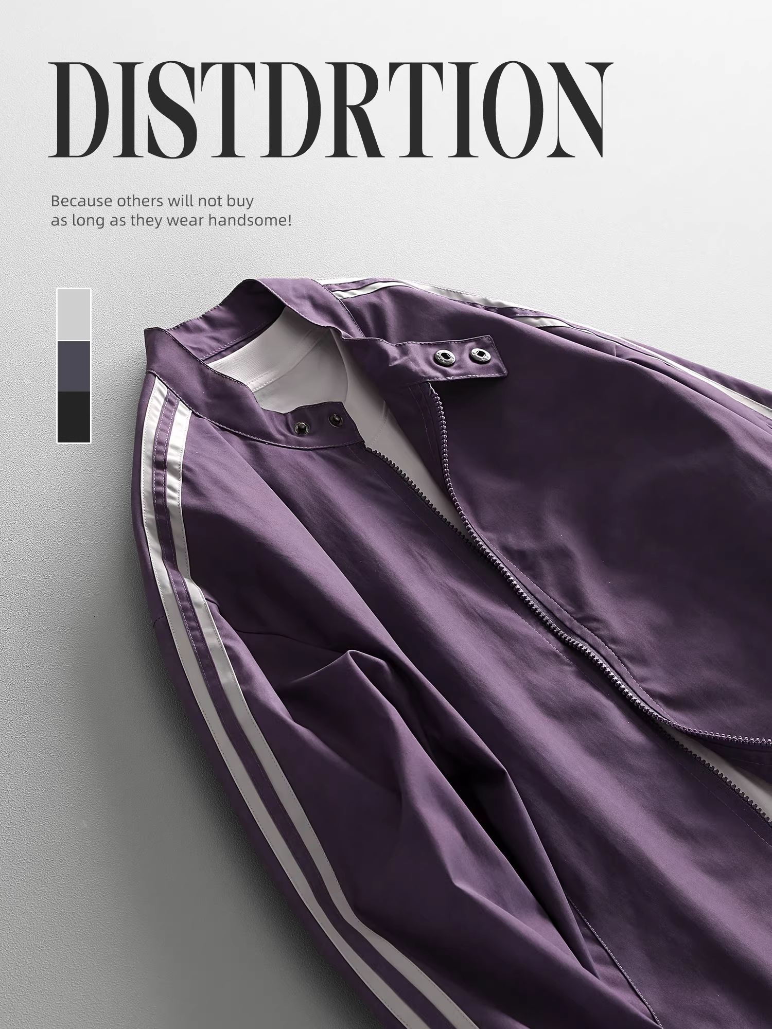 Áo khoác thể thao ba sọc thiết kế LUUD, áo khoác nam cổ điển hoài cổ, áo khoác phi công cổ đứng, kiểu dáng giản dị