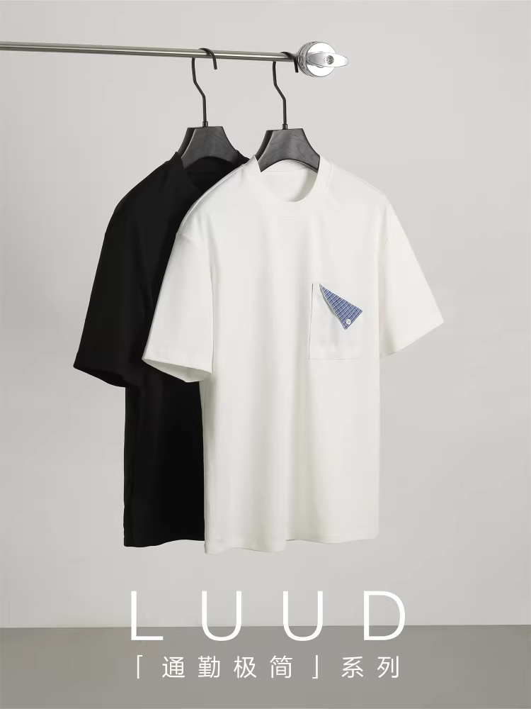 Áo thun ngắn tay bằng cotton phong cách tối giản LUUD dành cho nam, trang trí túi mát mẻ mùa hè, áo thun cổ tròn nửa tay mát mẻ dành cho nam giới