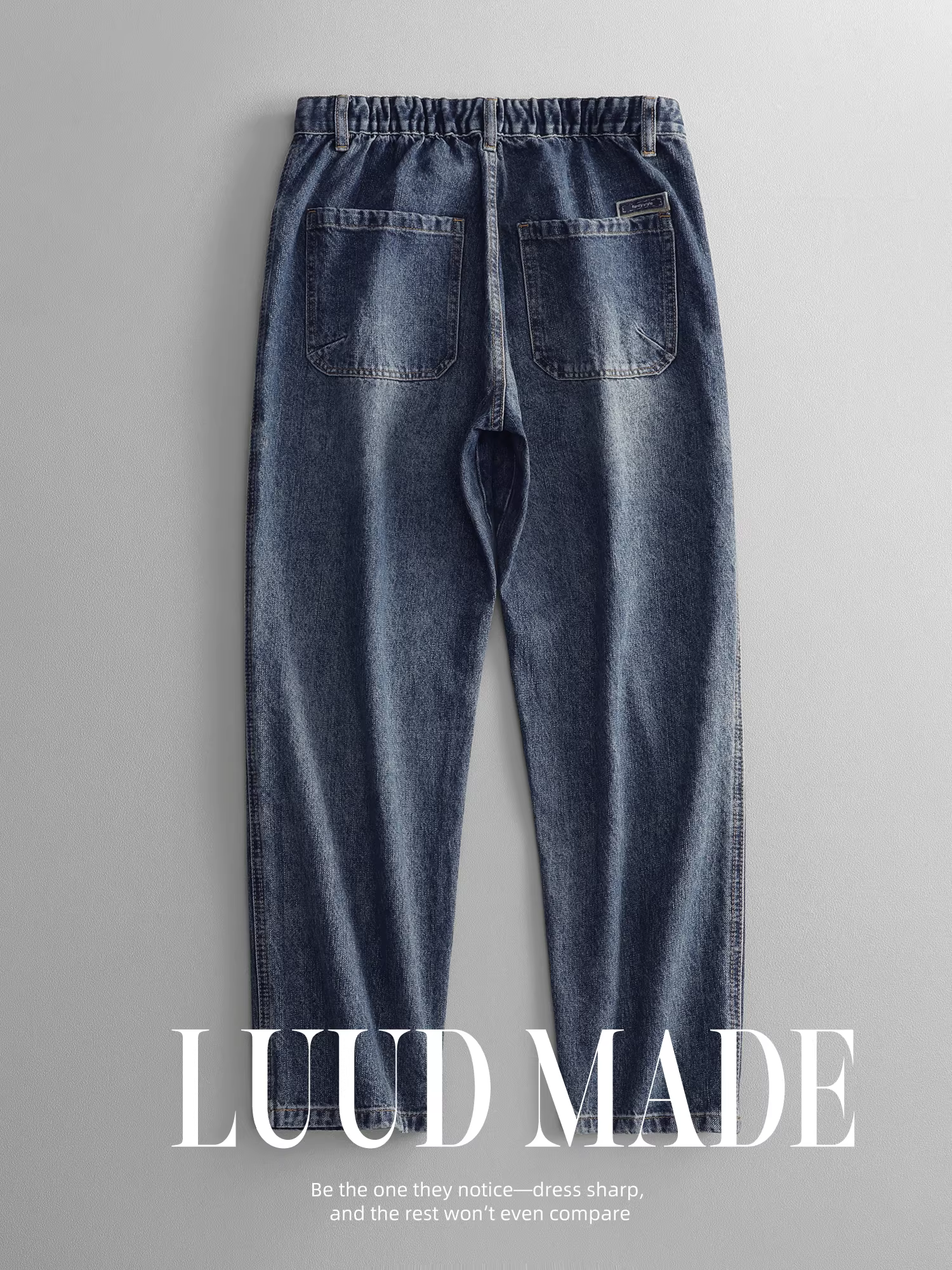 Quần jean nam kiểu Mỹ LUUD, quần dài giặt mài cổ điển, quần ống đứng dáng xuông, có dây rút, mùa thu đông 2025 mới