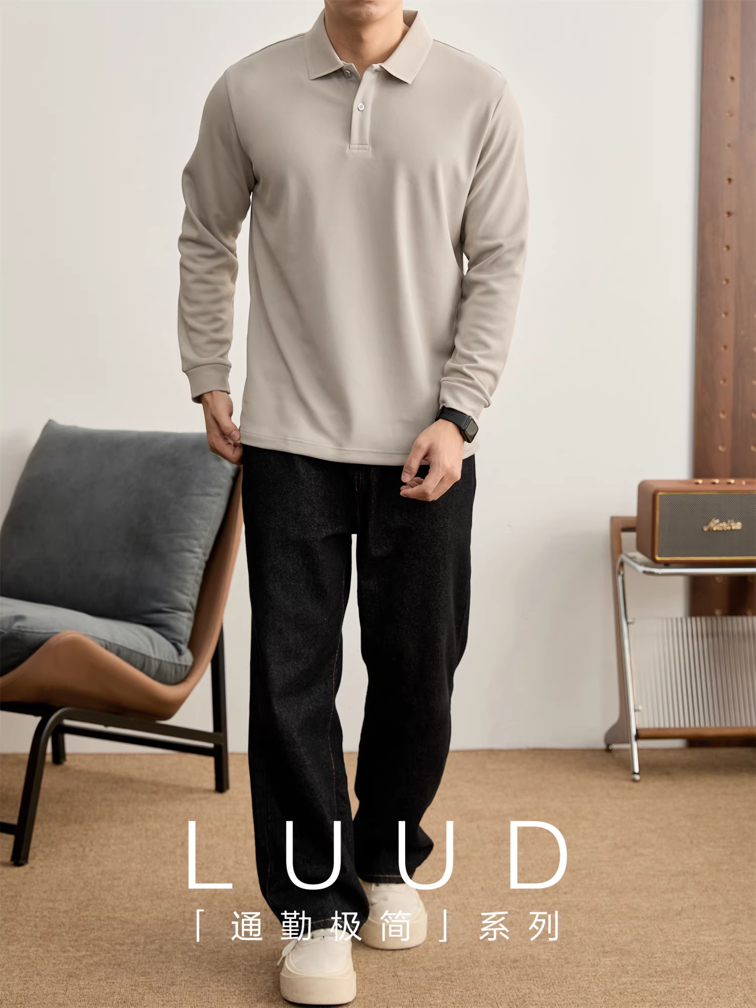 Áo sơ mi polo nam LUUD kiểu Mỹ cổ điển, không nhăn, không cần là, dáng áo bay bổng, chất liệu mềm mại, thân thiện với da, tay dài, thích hợp cho mùa thu.