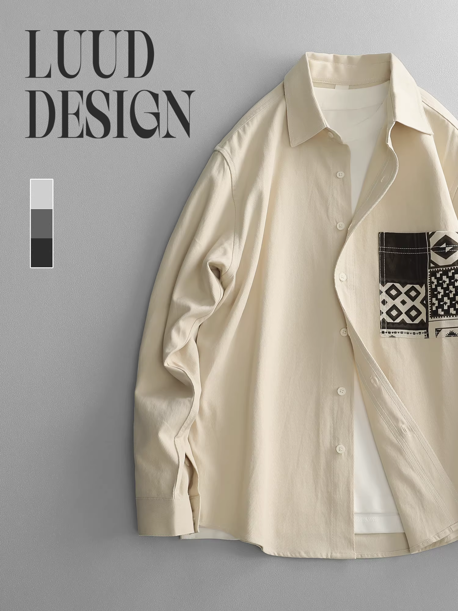 Áo sơ mi dài tay có túi họa tiết trừu tượng đẹp trai LUUD dành cho nam giới cổ bẻ hợp thời trang Áo sơ mi 100% cotton