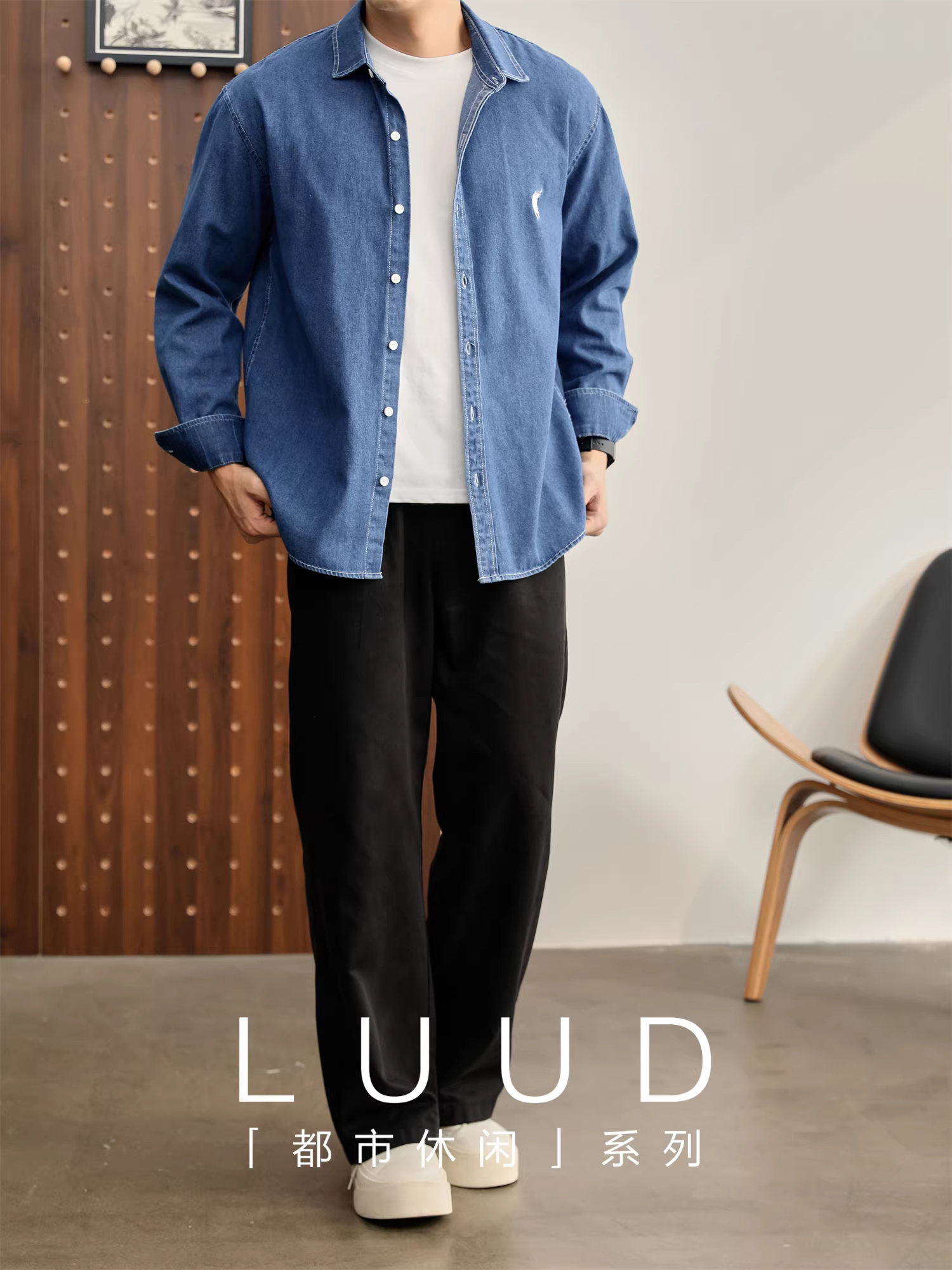 Áo sơ mi dài tay nam chất liệu denim 100% cotton nguyên chất, kiểu dáng vintage, phong cách Mỹ, thương hiệu thời thượng, thiết kế xước, thêu hình hiệp sĩ.