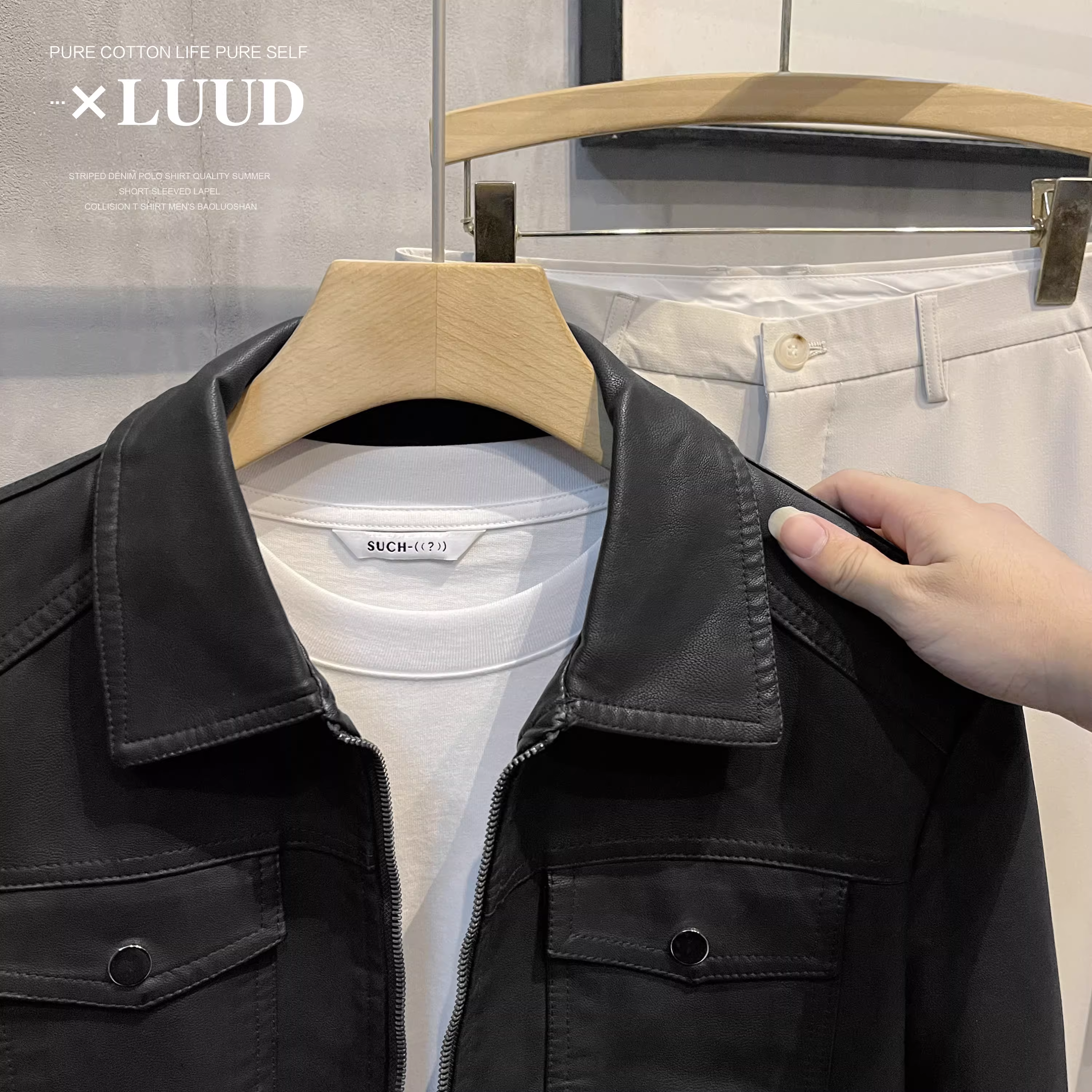 Áo khoác da PU đen mới LUUD 2025 kiểu dáng thời trang, ôm dáng, khóa kéo, cổ trụ dành cho nam