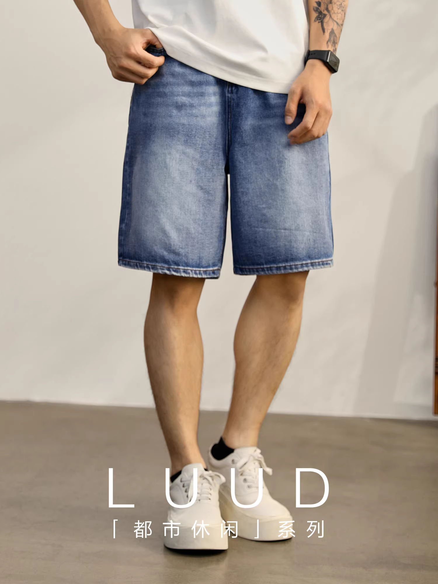 Quần short denim phong cách Hàn Quốc LUUD dành cho nam, quần short dài đến đầu gối dáng rộng hơi rộng, quần dài vừa phải kiểu dáng thẳng mùa hè mới