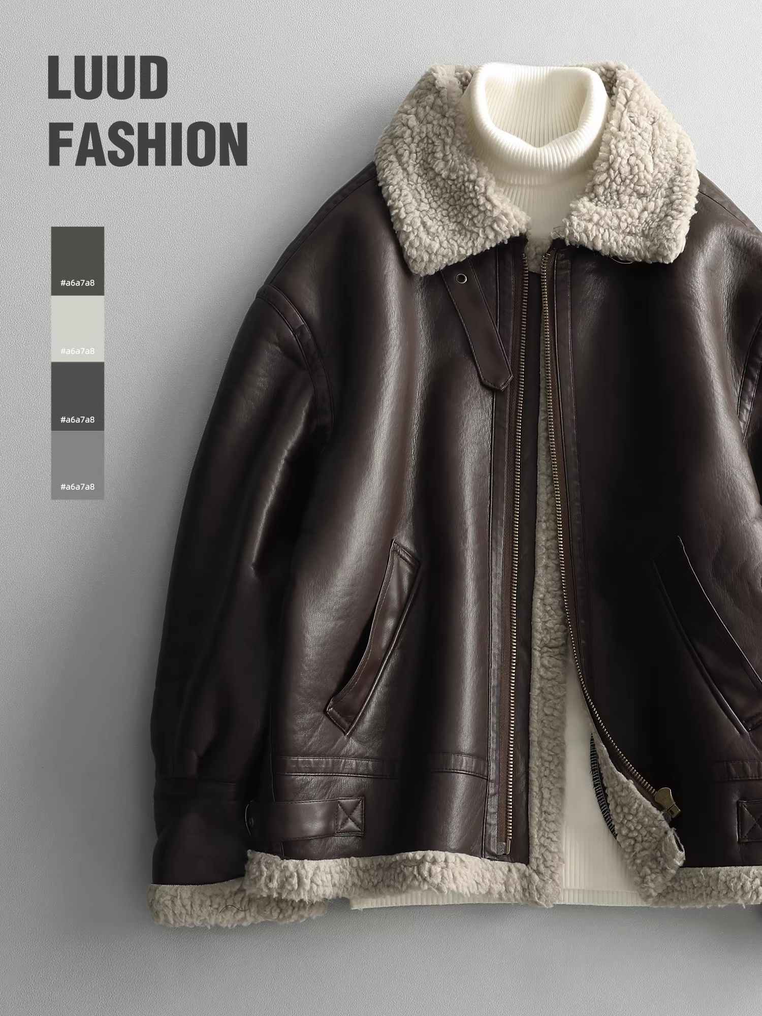 Áo khoác da xe máy LUUD retro Detroit nam da và lông thú tích hợp len cừu dày dặn ấm áp áo khoác da PU