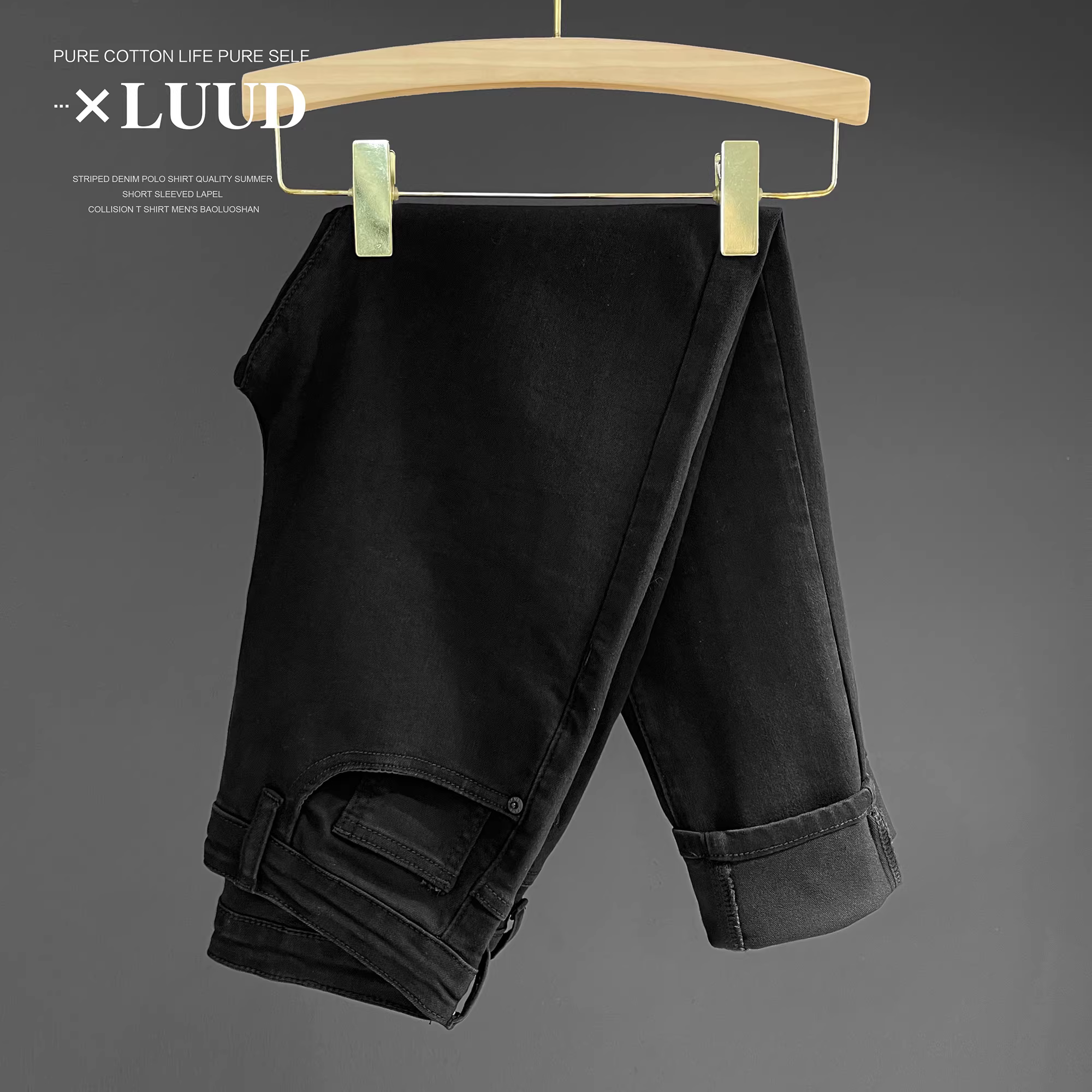 Quần denim đen cổ điển LUUD co giãn cao phong cách retro Hàn Quốc đa năng quần ôm vừa vặn quần dài thường ngày dành cho nam