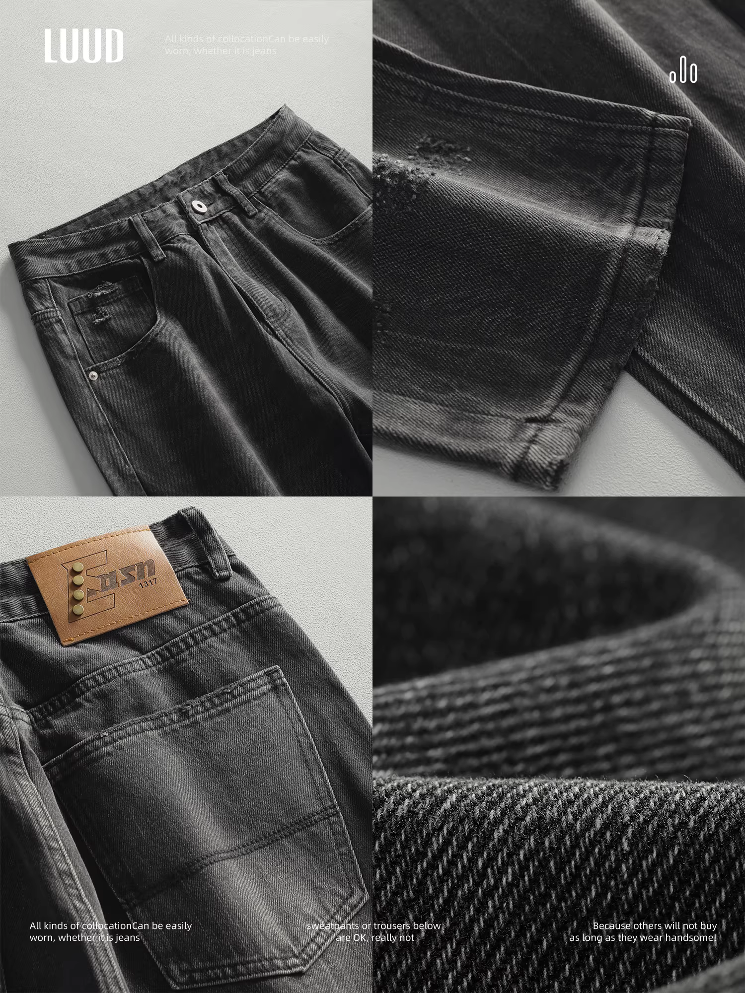 Quần jean đen cổ điển LUUD dành cho nam, thương hiệu thời trang đường phố cao cấp của Mỹ, quần ống rộng, quần ống rộng mát mẻ