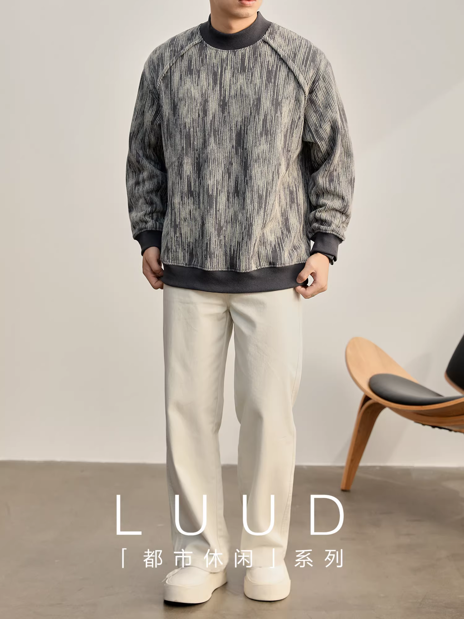 Áo thun nam LUUD hạng nặng 420g, thương hiệu thời trang, chất liệu lưới tổ ong, họa tiết chuyển màu, tay raglan phối vải, dệt kim dài tay.