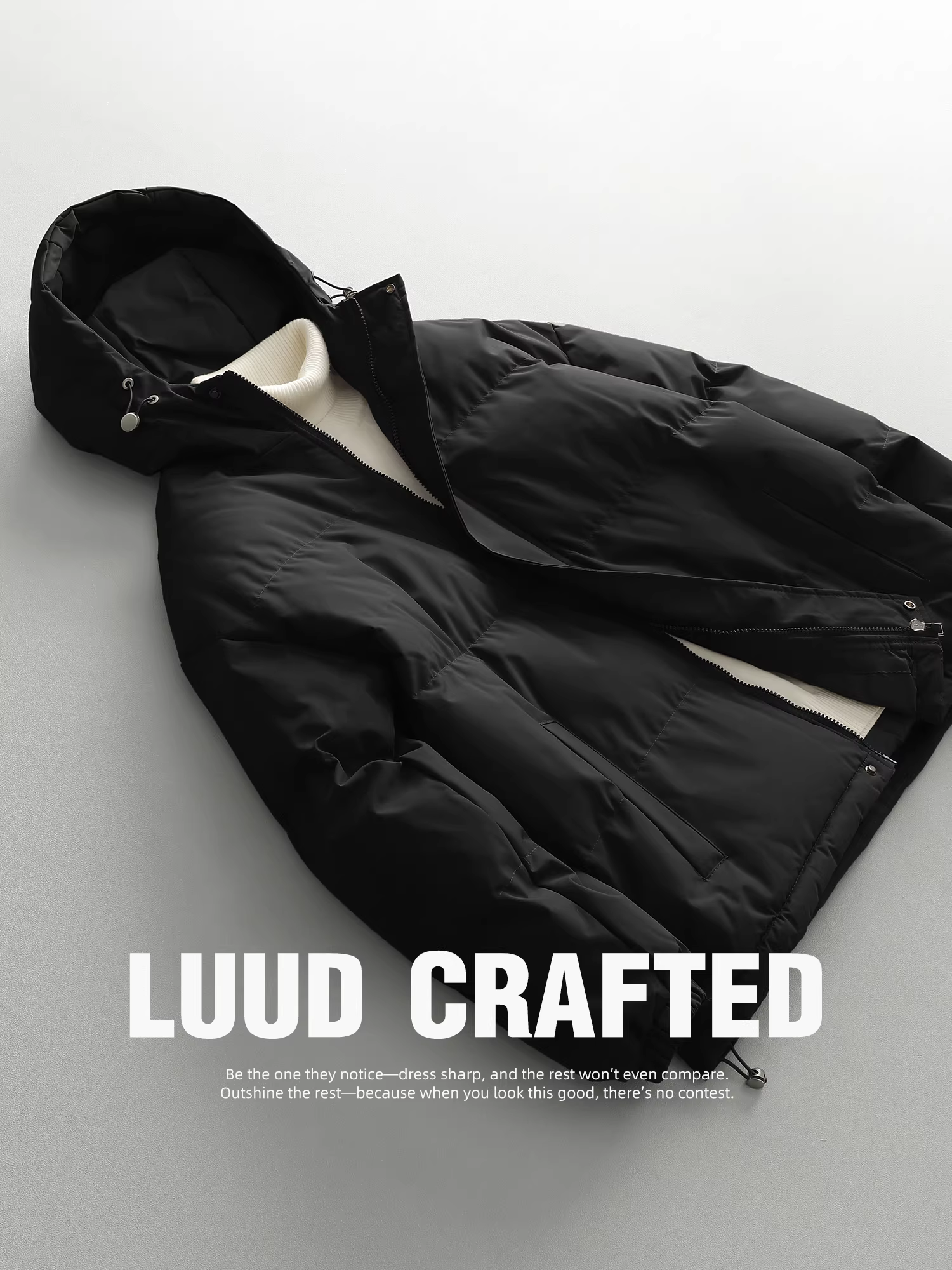 Áo khoác cotton có mũ trùm đầu mùa đông mới của LUUD dành cho nam giới, áo khoác cotton ấm áp và dày dặn, áo khoác ngoài mùa đông chống gió màu trơn hợp thời trang.