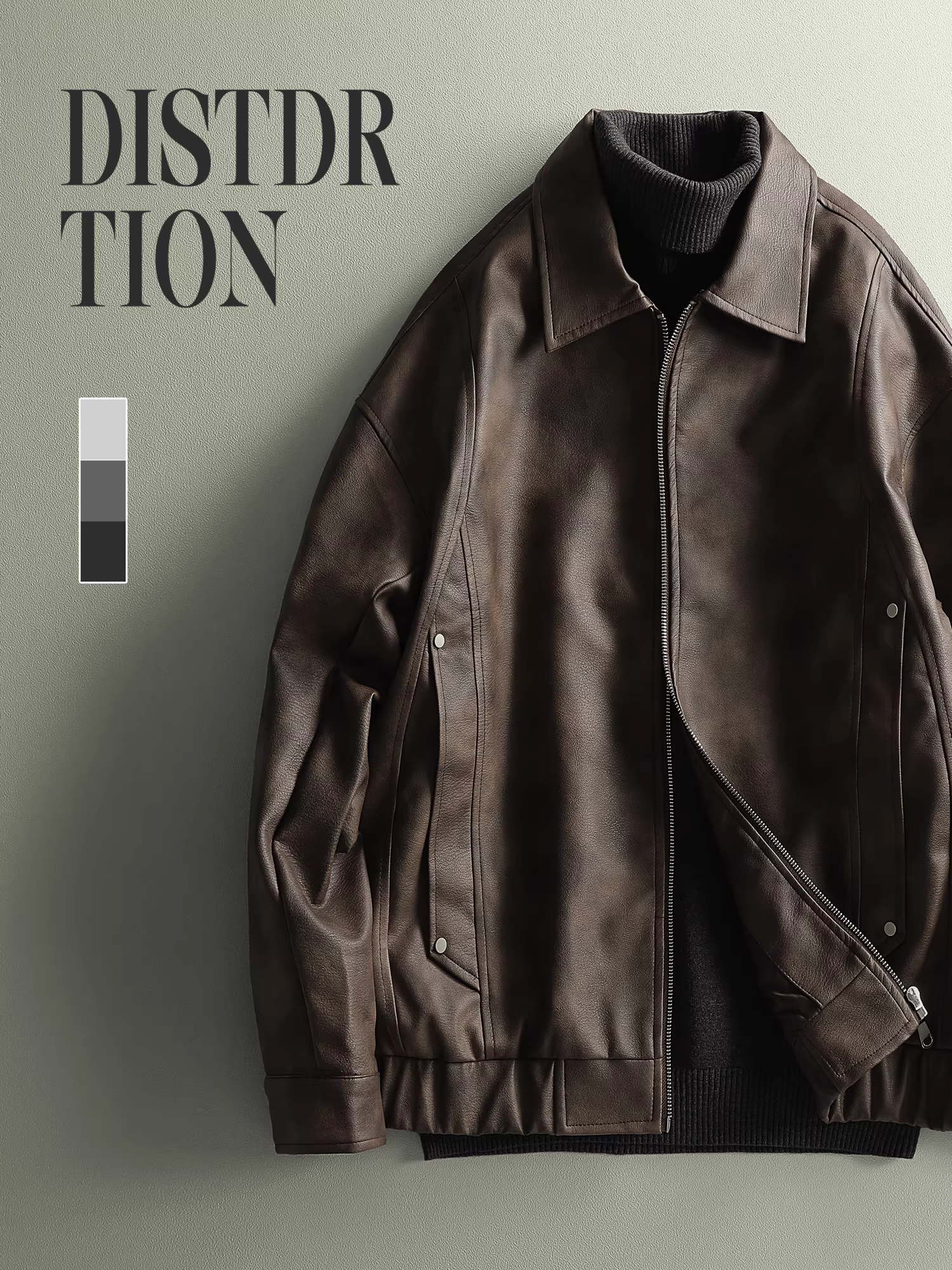 Áo khoác da thiết kế gradient phong cách đường phố Mỹ của LUUD dành cho nam, áo khoác da PU dáng rộng phong cách biker, áo khoác ngắn