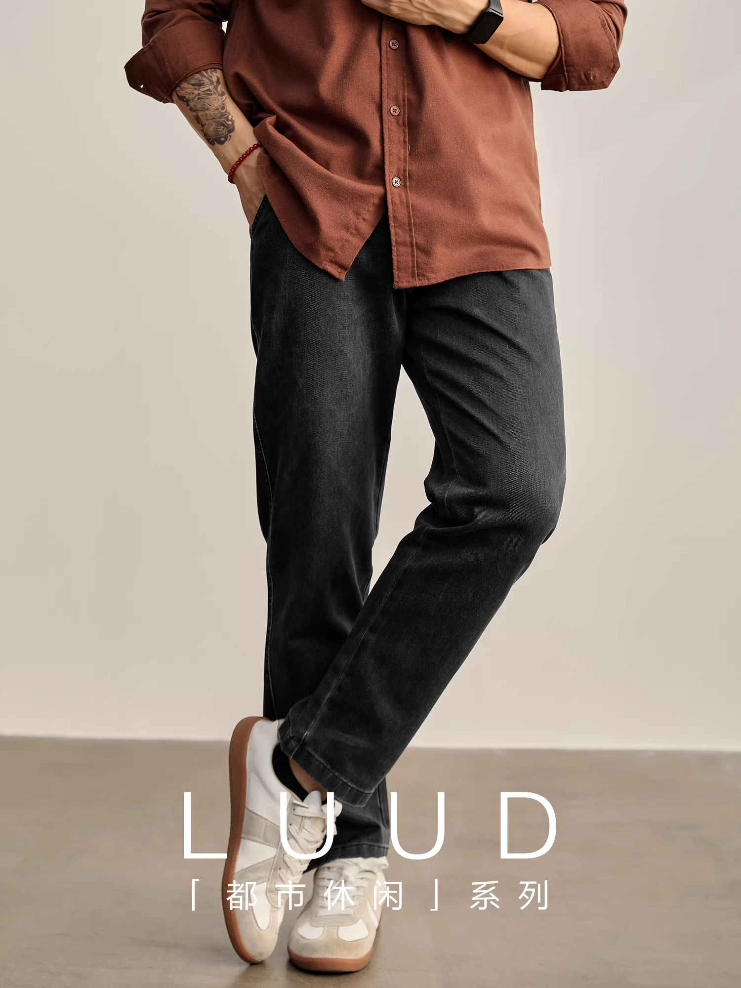 LUUD Thu Đông Nam Thời Trang Giặt Đa Năng Quần Jean Thẳng Vintage Đau Khổ 100% Cotton Quần Dài