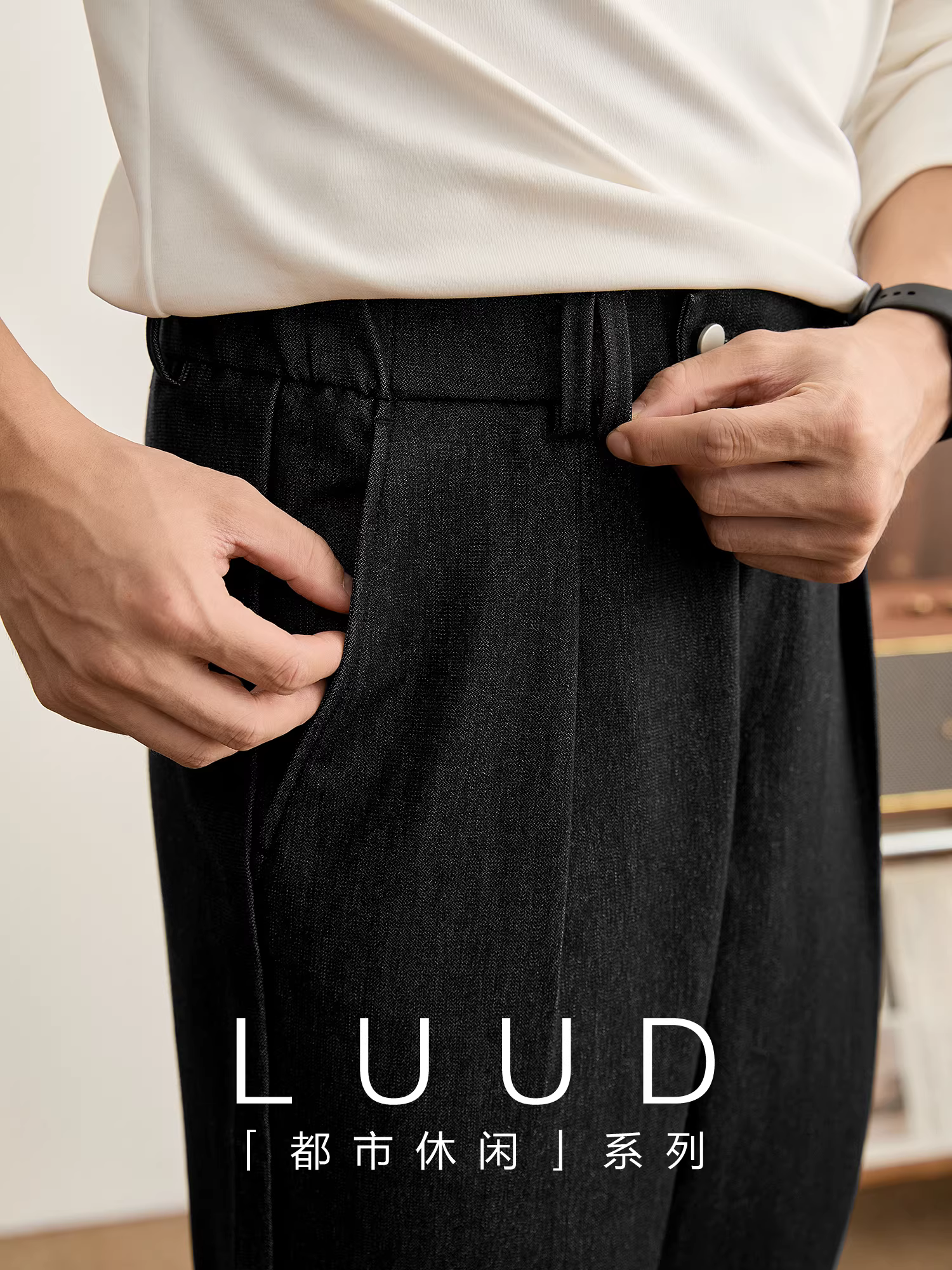 LUUD Tencel Lyocell Wool Blend Quần âu thẳng thông thường dành cho nam Quần tây đi làm cao cấp có eo bán co giãn