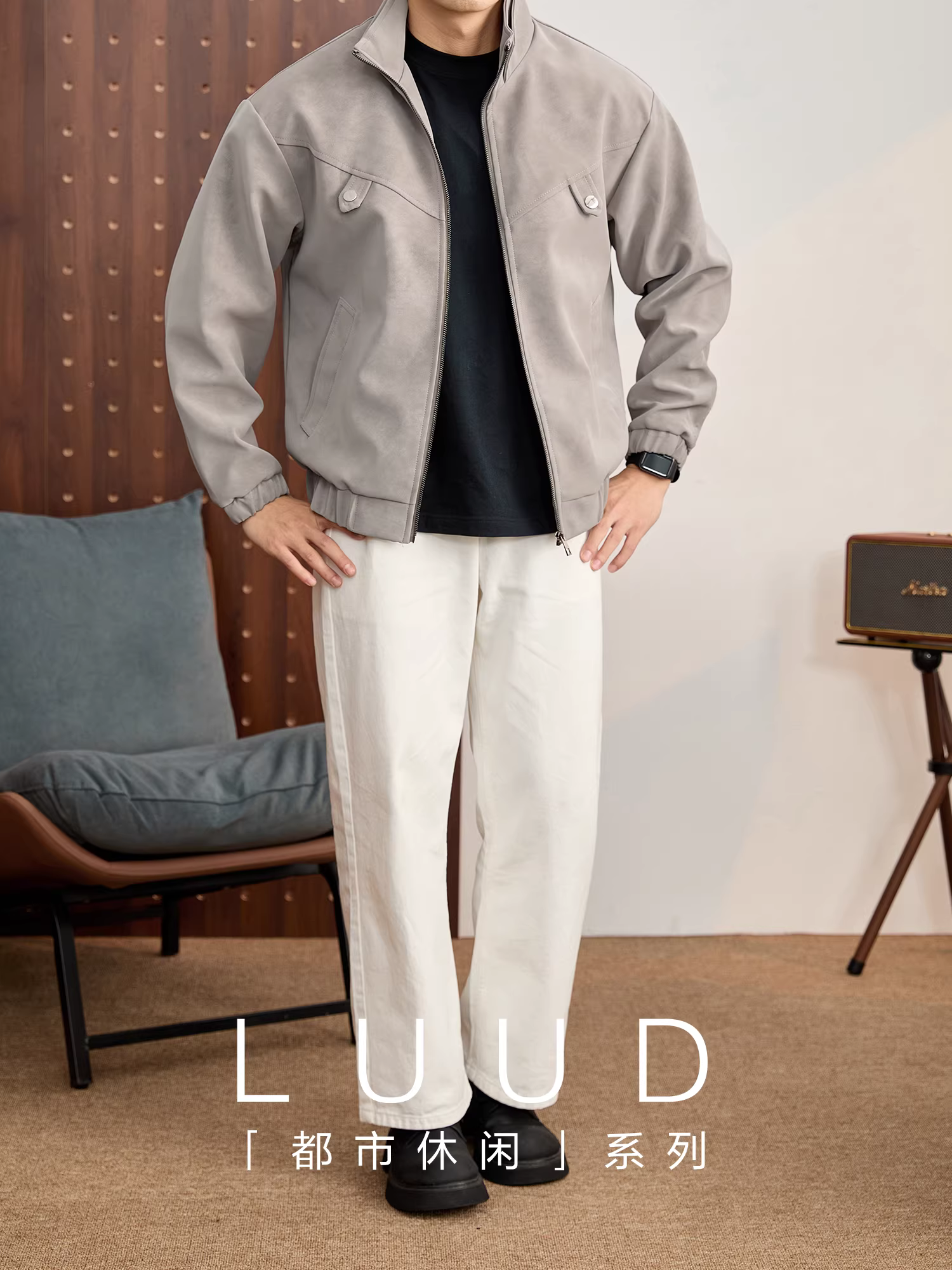 Áo khoác da PU nam LUUD kiểu batik, màu mờ, rách khắp bề mặt, kiểu dáng cũ kỹ, có trang trí khuy và thiết kế đường nét phá cách