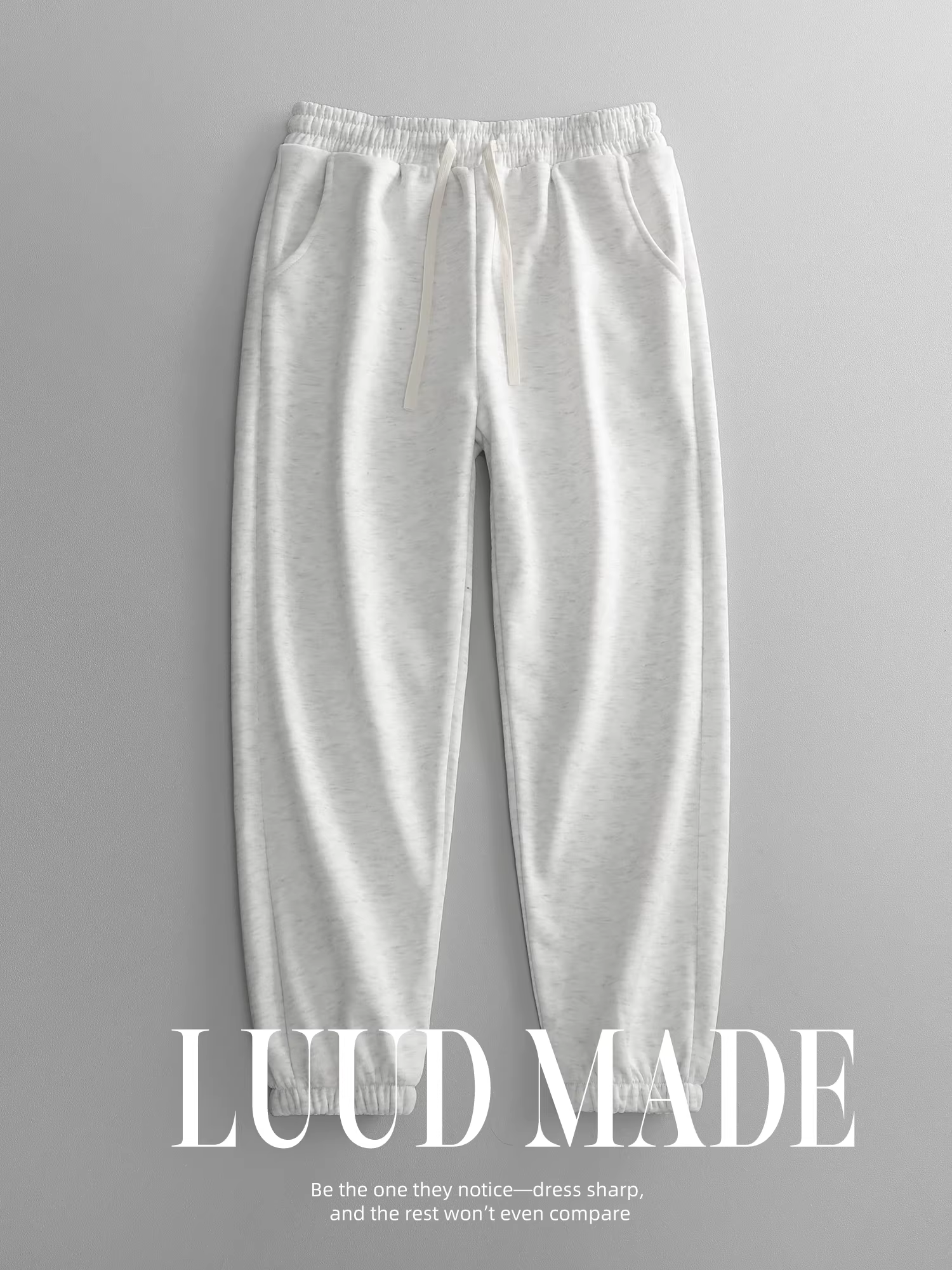 Quần thể thao màu xám hoa trắng LUUD dành cho nam, quần thường ngày ấm áp lót lông cừu mùa đông, quần jogger ống thẳng có dây thun ở eo.