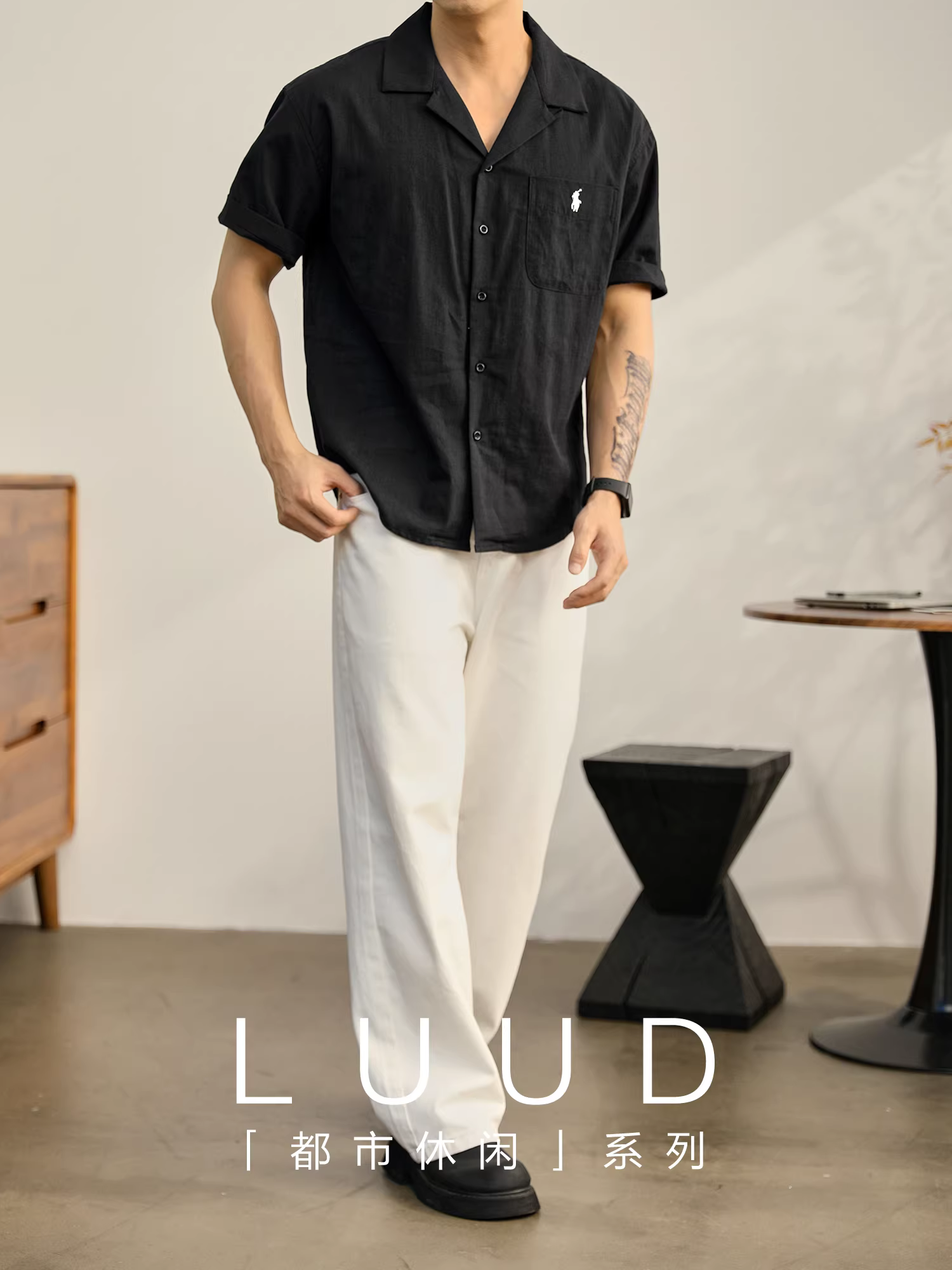 Áo sơ mi ngắn tay cổ Cuba sang trọng kiểu Nhật LUUD dành cho nam, áo sơ mi cotton 100% nguyên chất, dáng rộng, phong cách mùa hè