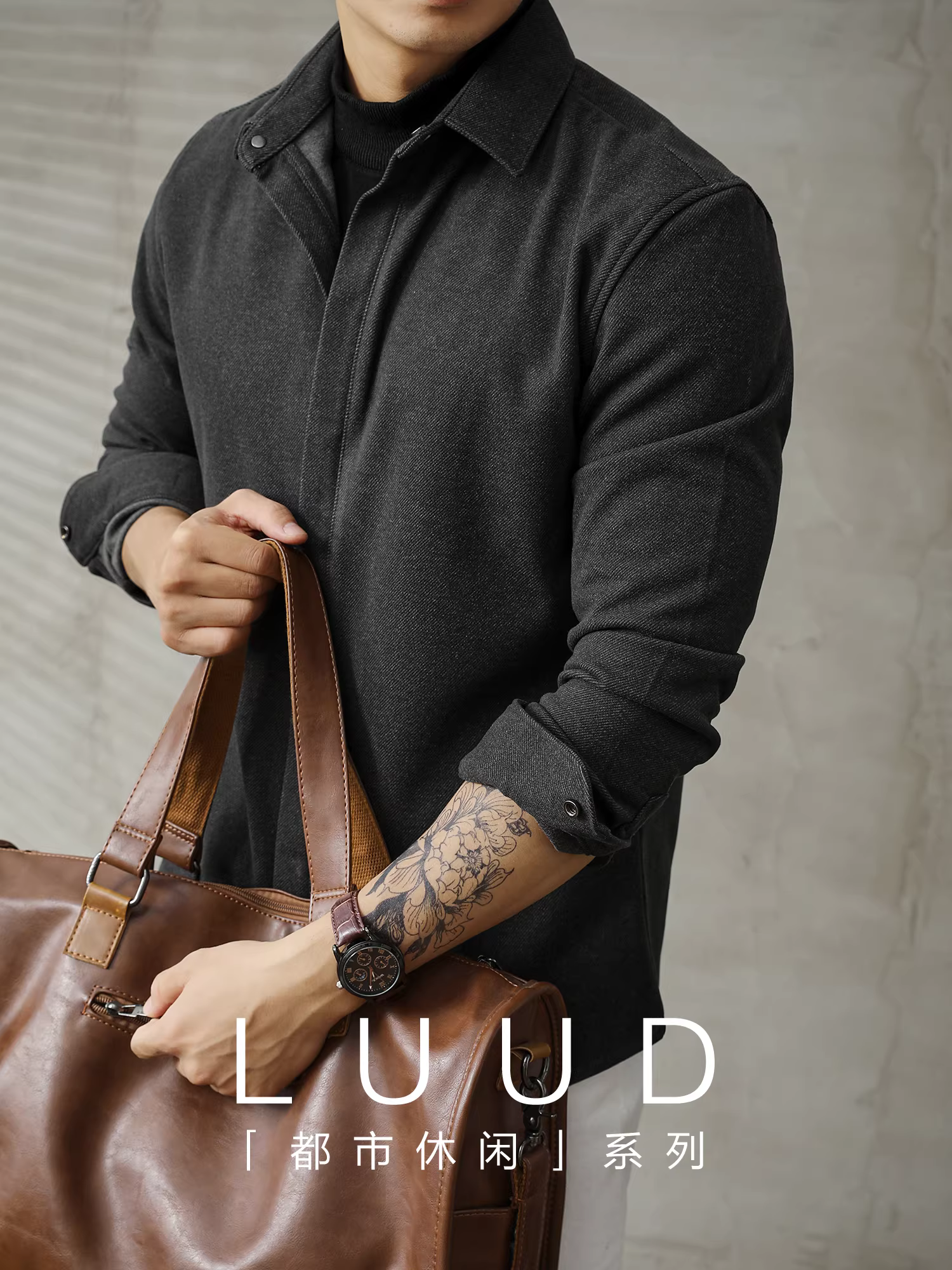 Áo khoác len giả hai mảnh có cổ áo kiểu dáng thời trang dành cho nam LUUD, dáng ôm vừa vặn, áo sơ mi hàng ngày đa năng