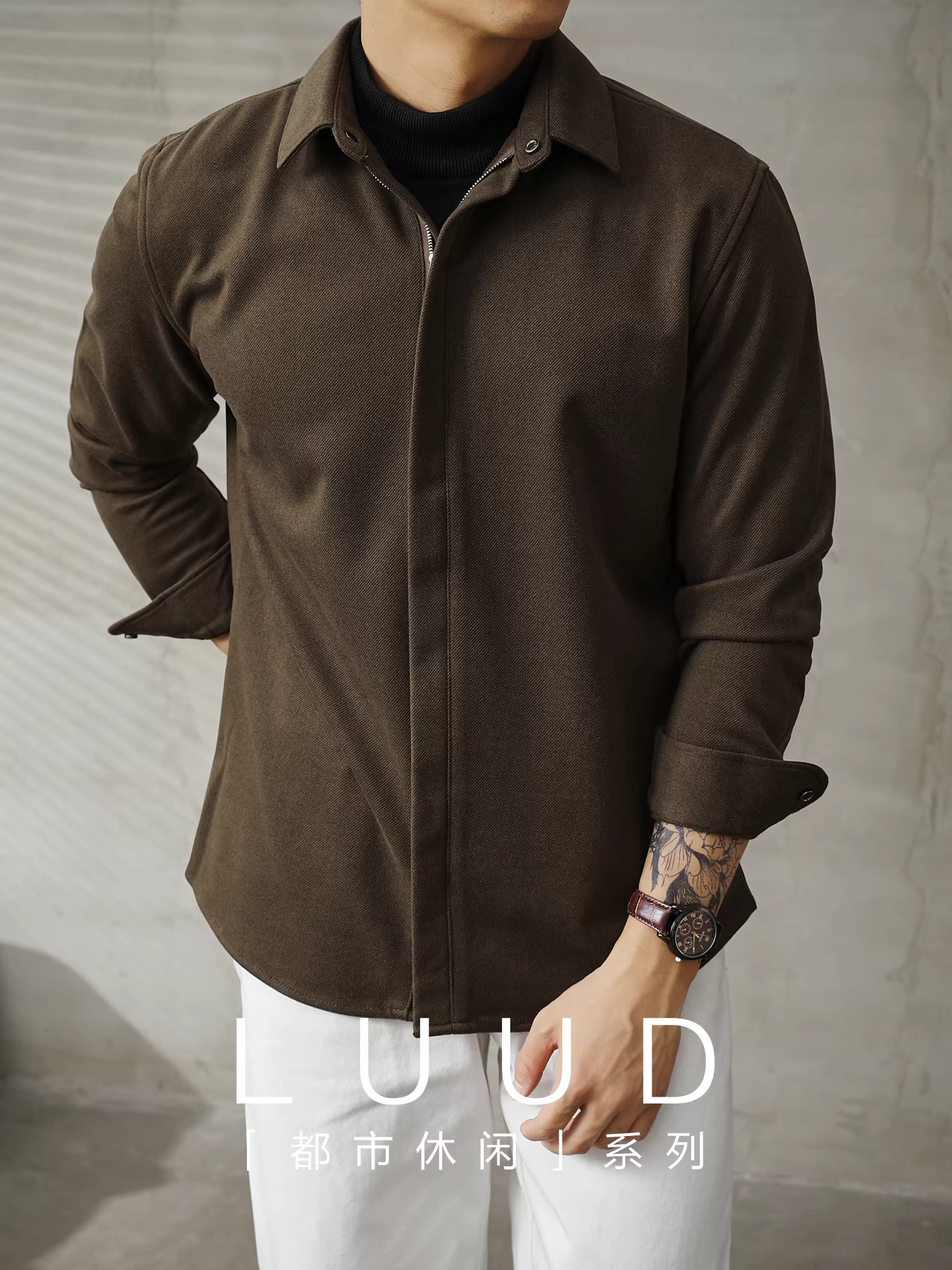 Áo khoác len cổ điển thời trang LUUD dành cho nam giới phong cách đi làm giản dị kiểu áo sơ mi giả áo khoác hai mảnh