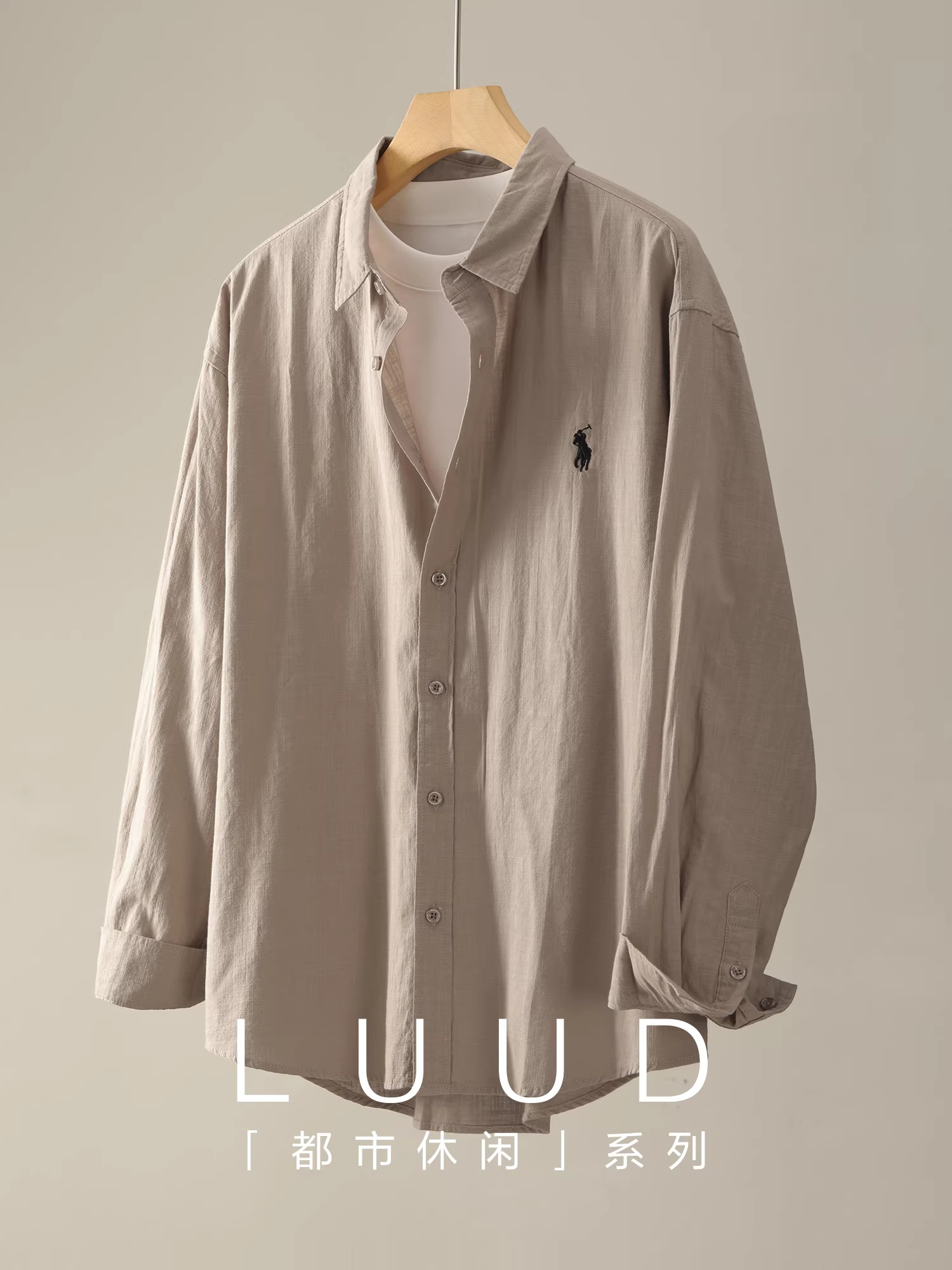 Áo sơ mi dài tay chất liệu cotton 100% cao cấp, kiểu dáng thanh lịch và nghệ thuật, màu trơn tối giản, thêu họa tiết hiệp sĩ, phong cách thường ngày dành cho nam.