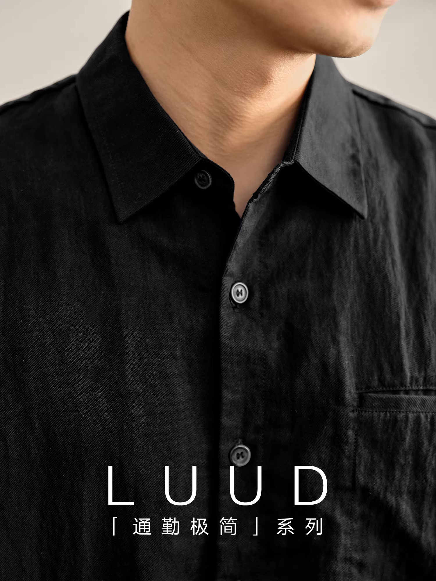 Áo sơ mi lyocell màu đen nhăn kiểu retro Nhật Bản LUUD dành cho nam, dáng rộng, phong cách tiền cổ điển, áo tay lửng thanh lịch