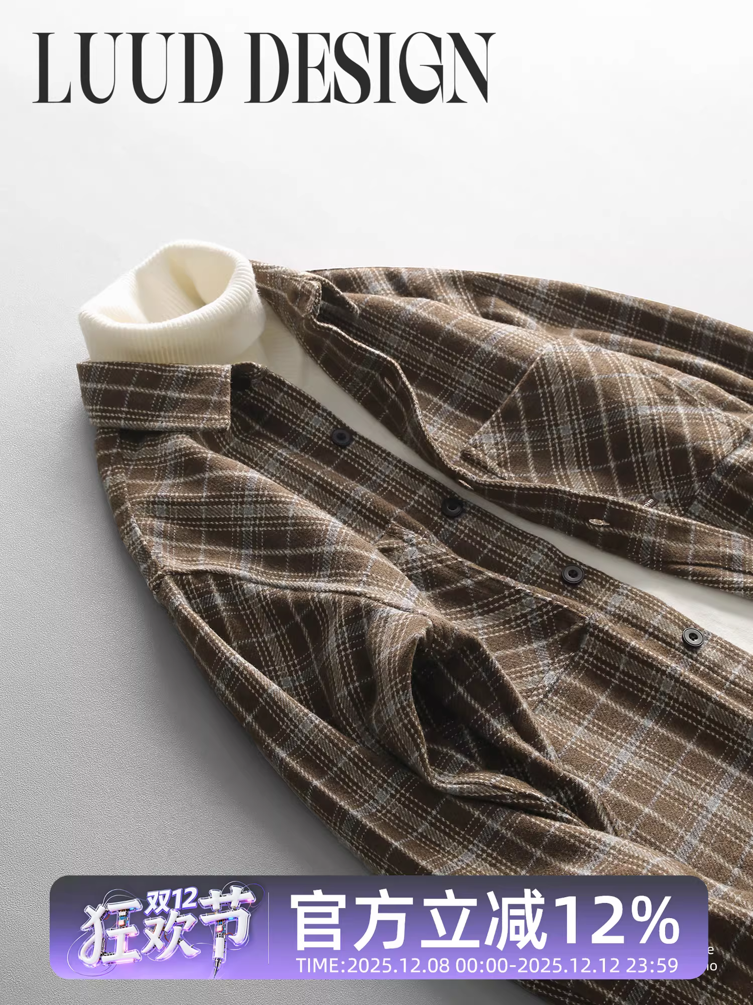 Áo khoác sơ mi len kẻ caro LUUD dành cho nam, mùa đông 2025, kiểu dáng cổ điển, chất liệu len, tay dài, áo khoác ngoài