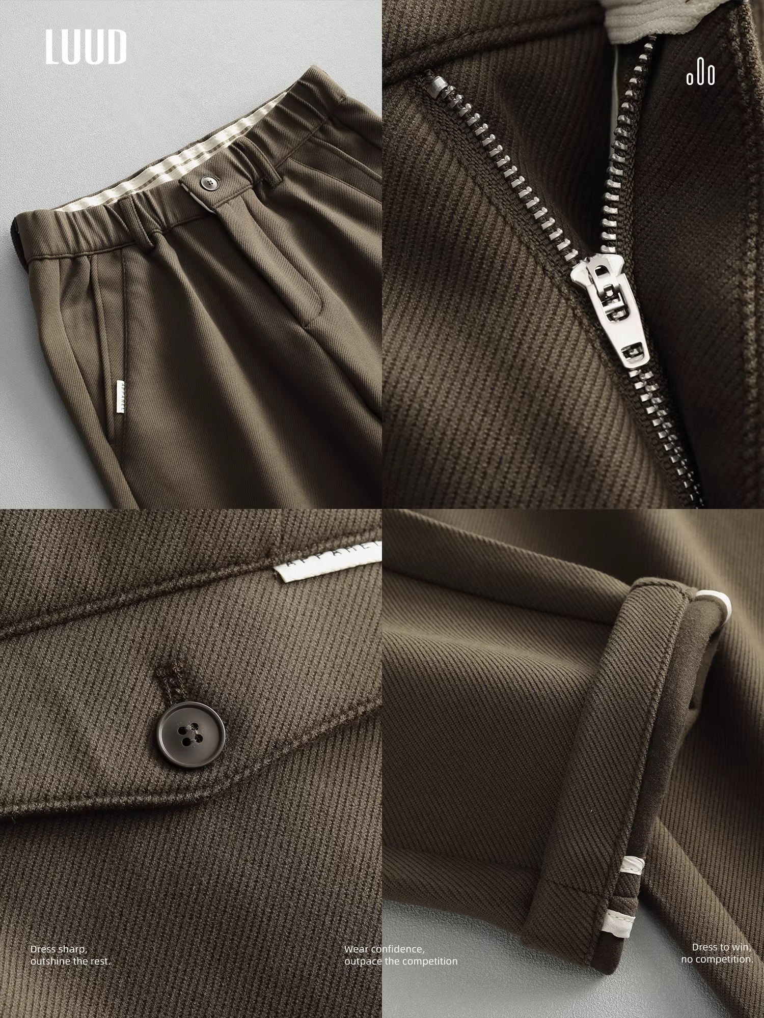 Quần âu nam LUUD cao cấp, dáng thẳng, chất liệu mềm mại, lưng thun, quần dài ba chiều với lớp lót bên trong được chải kỹ và họa tiết chéo tinh tế.