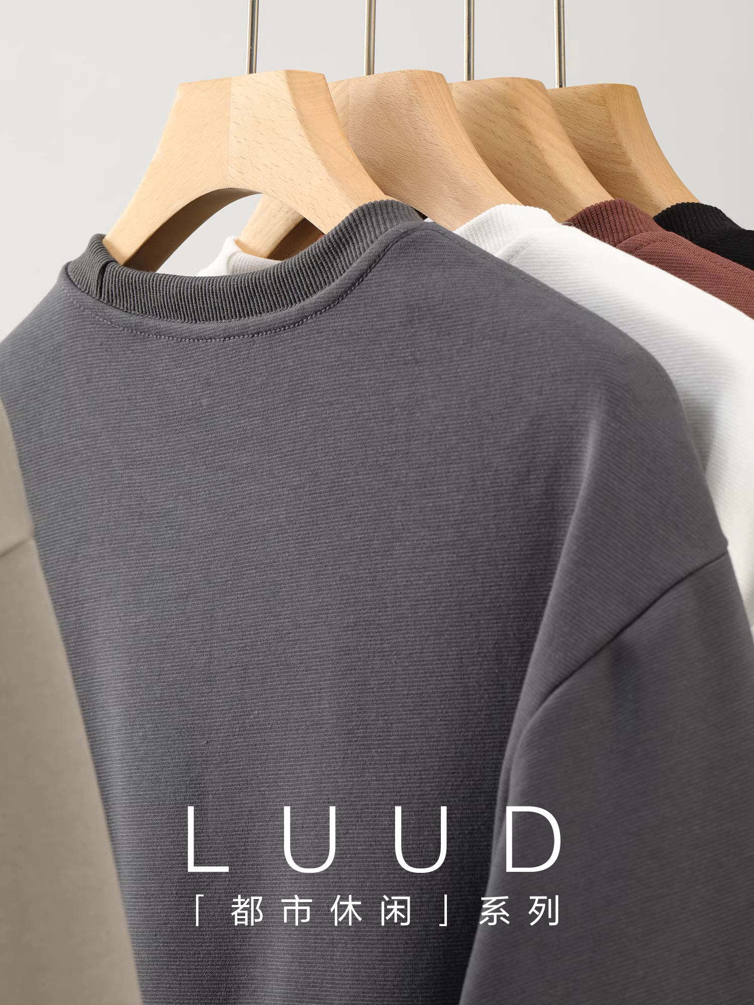 Áo thun dài tay cổ tròn chất cotton dày dặn LUUD, thêu họa tiết hiệp sĩ màu tương phản, kiểu dáng thể thao đơn giản, chất liệu dệt kim dành cho nam