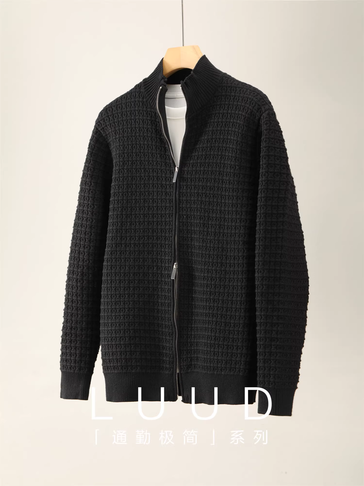 Khuyến mãi đặc biệt: Áo cardigan nam dệt kim chống xù mùa đông, họa tiết jacquard chữ cái và áo khoác có khóa kéo đôi