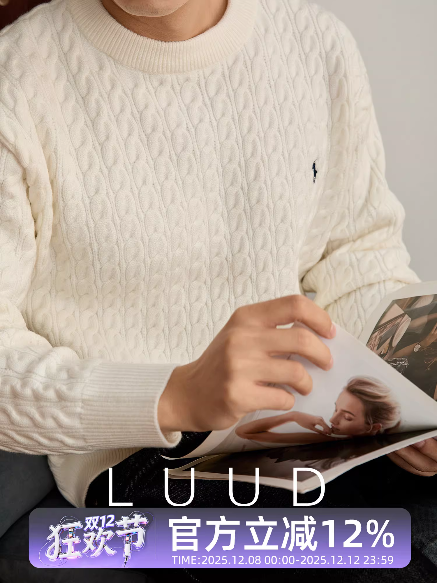 Áo len dài tay thêu họa tiết hiệp sĩ kiểu Ý thanh lịch của LUUD dành cho nam giới, hàng dệt kim có họa tiết xoắn cổ điển theo phong cách retro