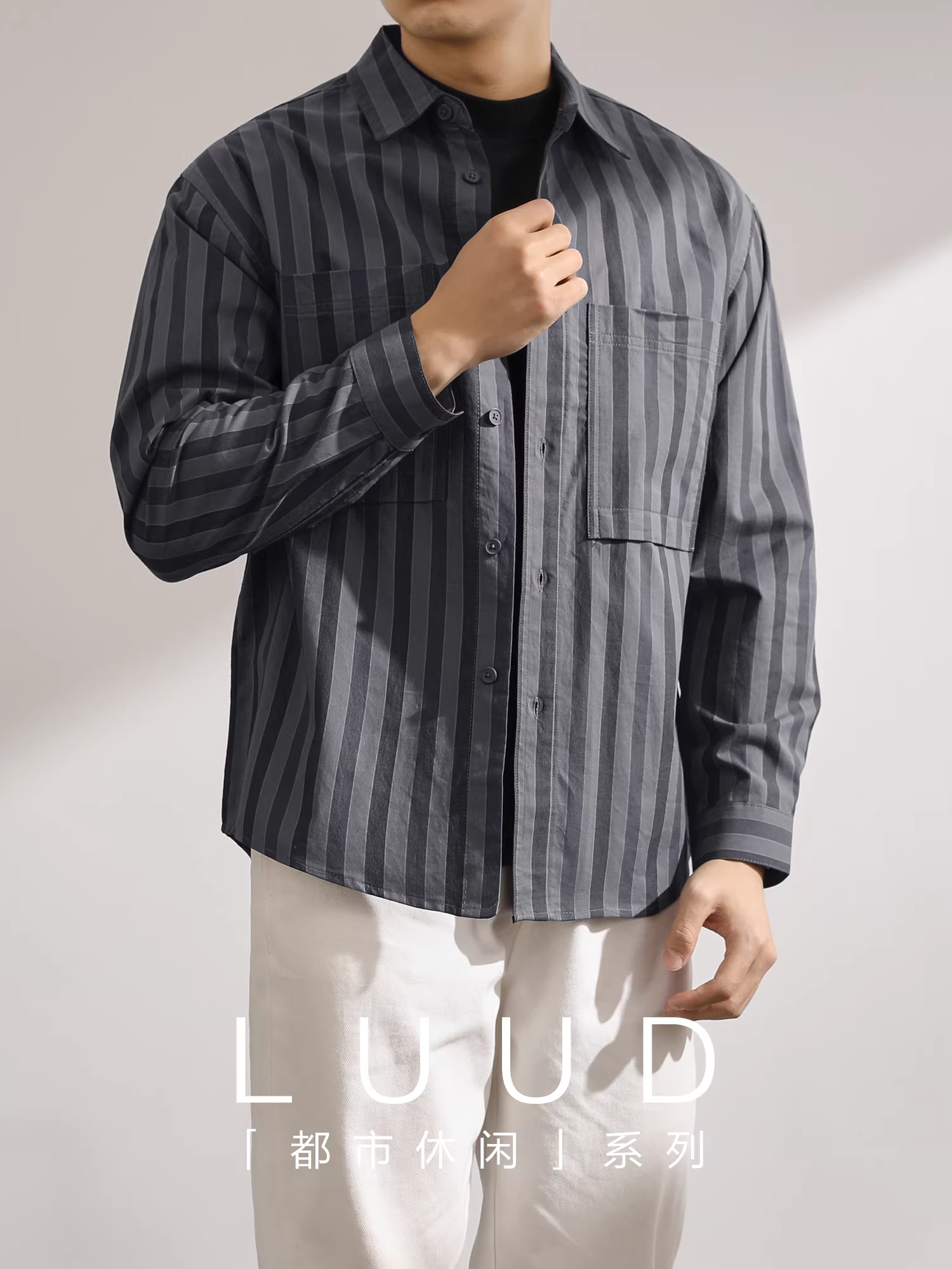 Áo khoác sọc kiểu Nhật LUUD dành cho nam, trang phục mùa thu, áo sơ mi dài tay cổ điển phong cách retro, áo cổ bẻ thông thường