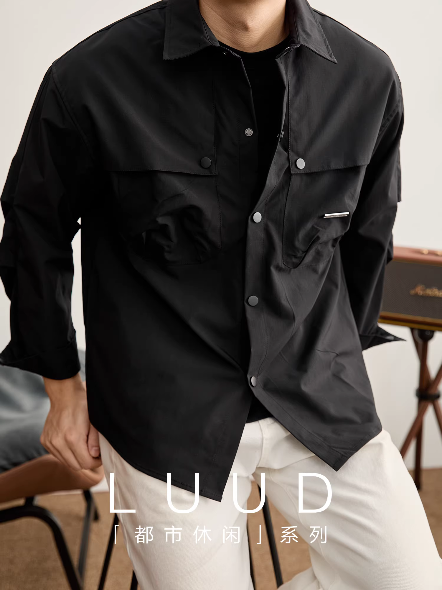 Áo khoác sơ mi công sở chống gió họa tiết ca rô nhiều túi cài khuy thời trang thương hiệu LUUD